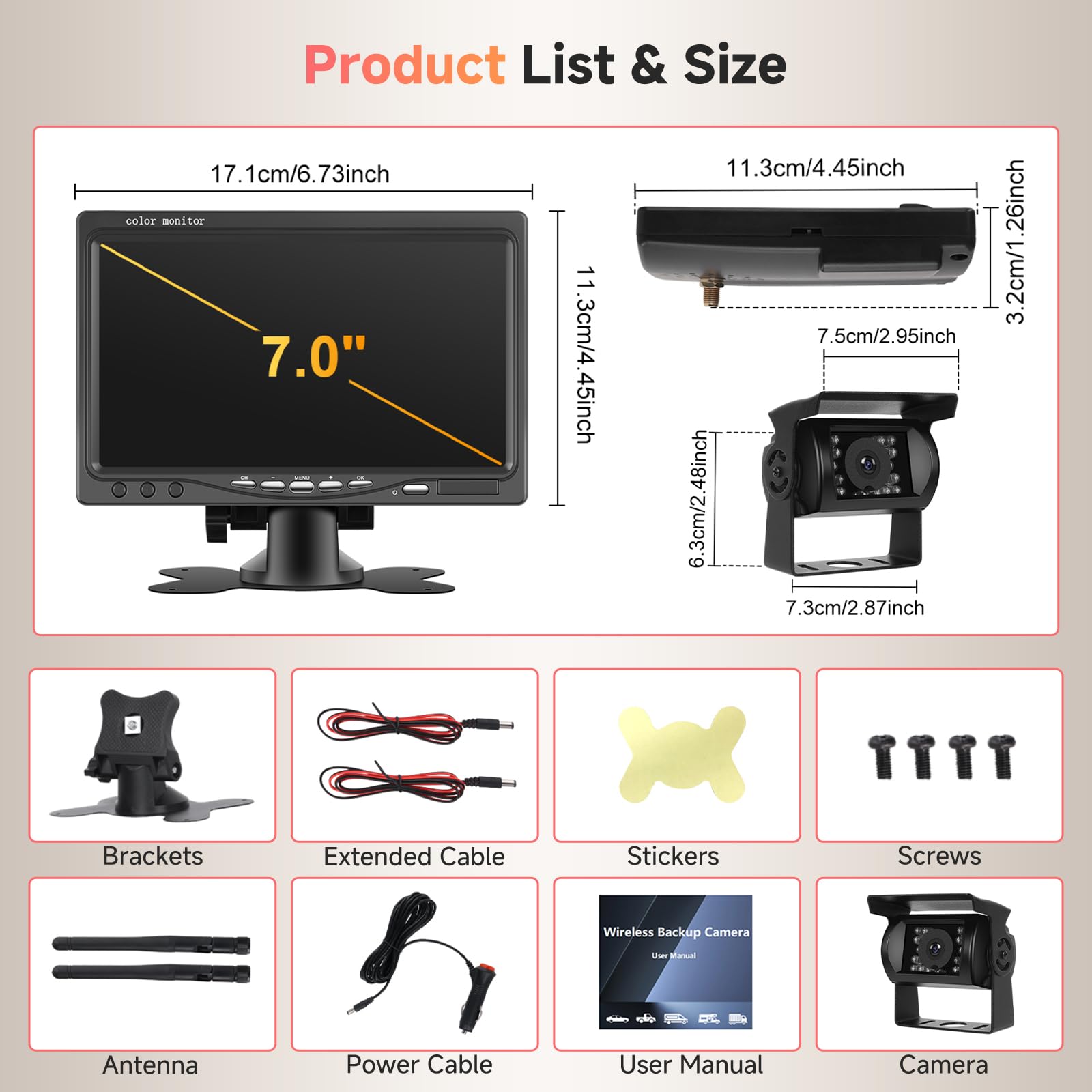 Kit caméra arrière sans Fil 1080P HD avec écran 7 Pouces, Podofo caméra de recul sans Fil pour Voiture, remorque, Camping-Car, Bus, directives de Bricolage, BSD, IP68 Waterproof