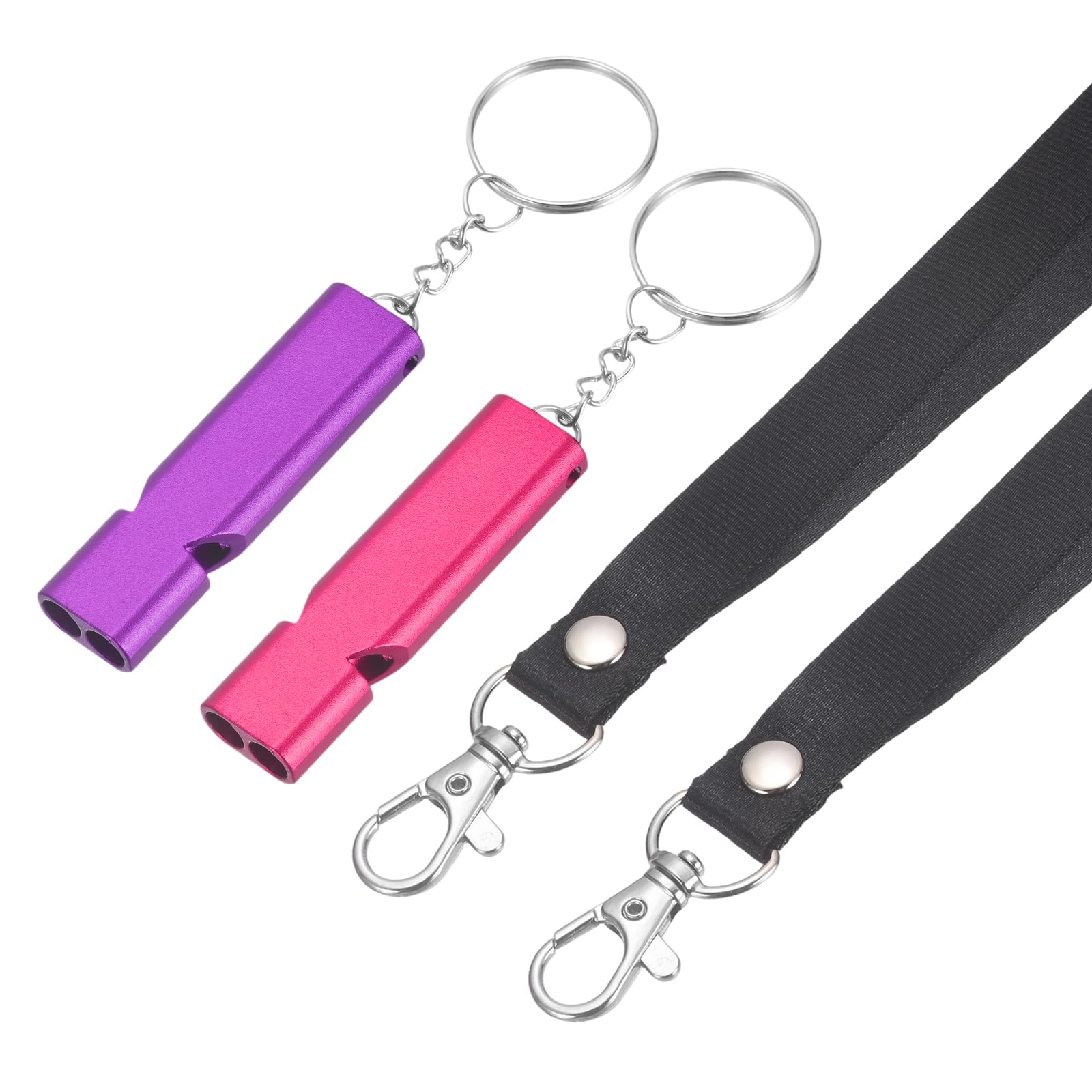 YELARXI Emergency Whistle, Aluminum Survival Whistles with Lanyard and Keychain Loud Safety Rescue Signaling, 2 Pcs & Purple/Rose Red- Fitting for (Outdoor Camping/Hiking/Sports Game)