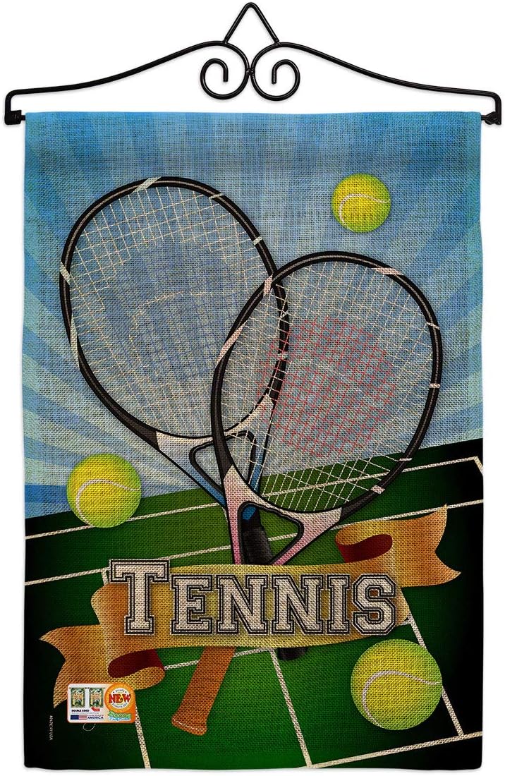 Tennis Burlap Garden Flag Sports Raquet Outdoor Ball Court Entertainment Activity Physical Small Decorative Gift Yard House Banner Double-Sided Made In USA 13 X 18.5
