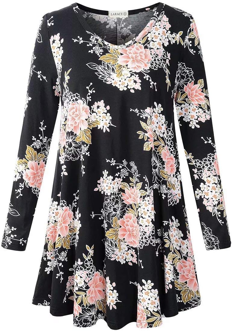 LARACE Long Sleeve Tunics Tops Plus Size for Women V Neck Loose Fit Flowy Clothing for Leggings