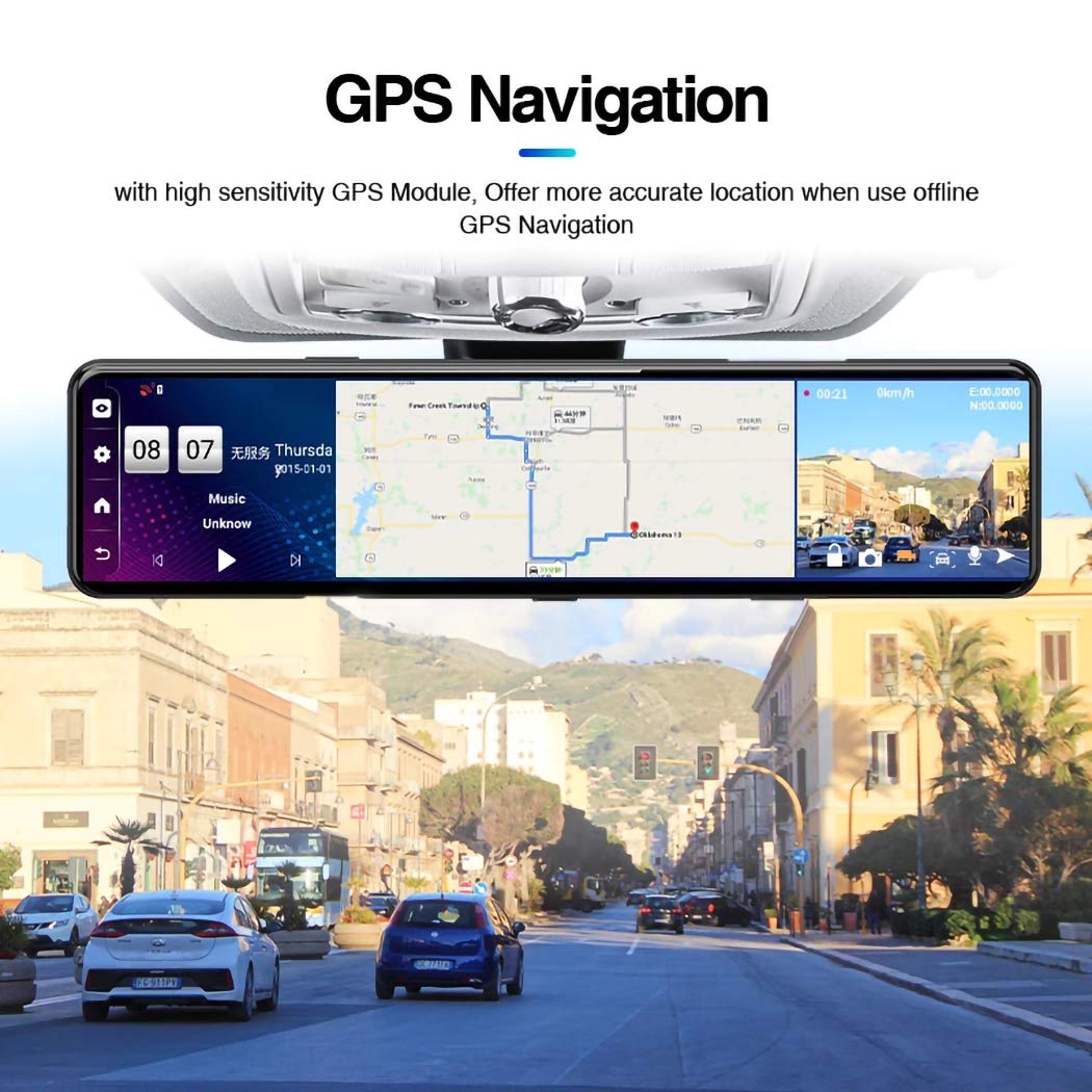 Dash Cam 4K con specchio Carplay e Android Auto, Dash Cam anteriore e posteriore con funzione GPS Tracker WiFi, telecamera per specchietto retrovisore da 11 pollici con controllo vocale/chiamata