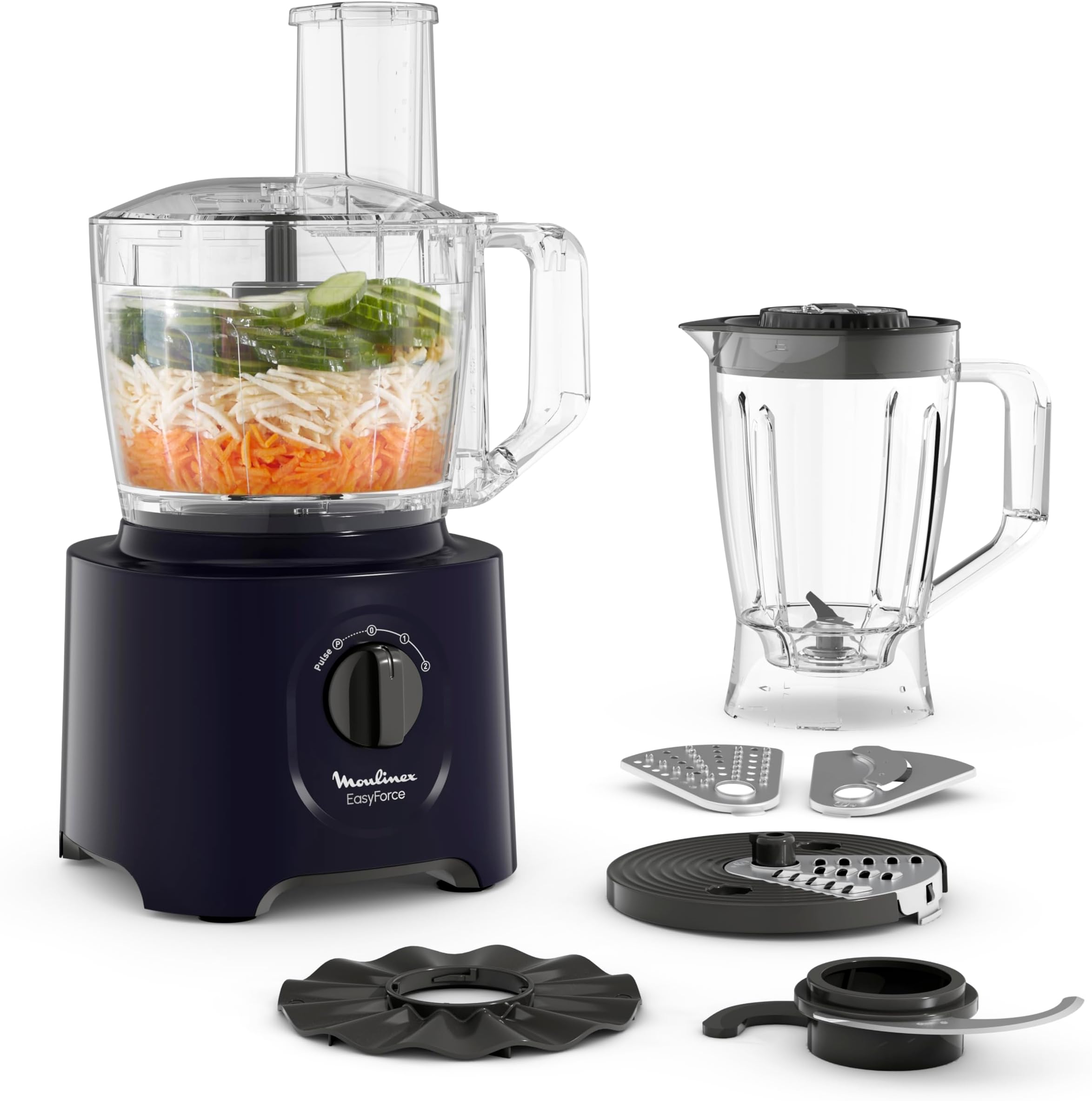 Homtone 10-in-1 elektrische keukenmachine, 1000 W, glazen mixer 1,5 l, 3 l kom, snijden, hakken, raspen, mixen, pureren, deeg, 6 instellingen, thuisgebruik, wit