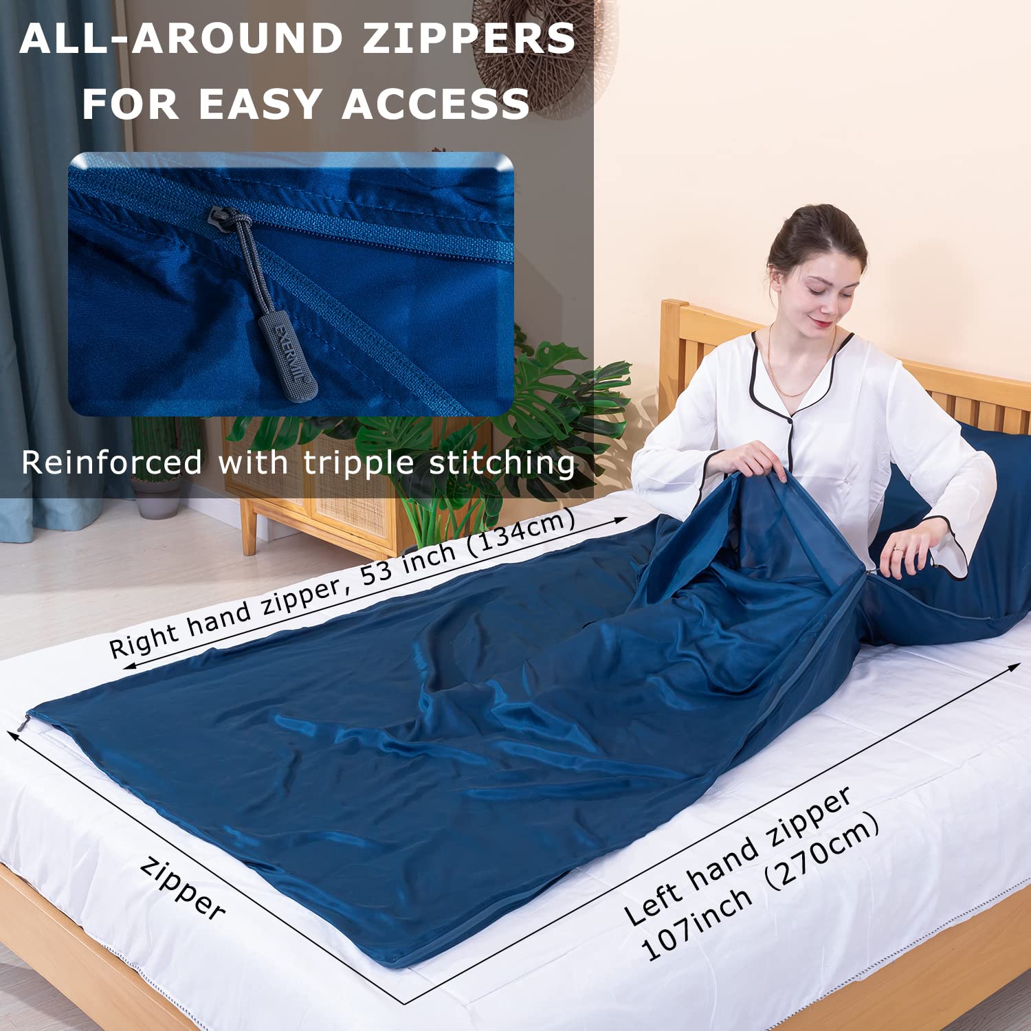 Sacco Nanna In Seta 100% Morbida Per Adulti – 221x109 Cm, Cerniere Laterali E Inferiore, Leggero 252g, Da Viaggio