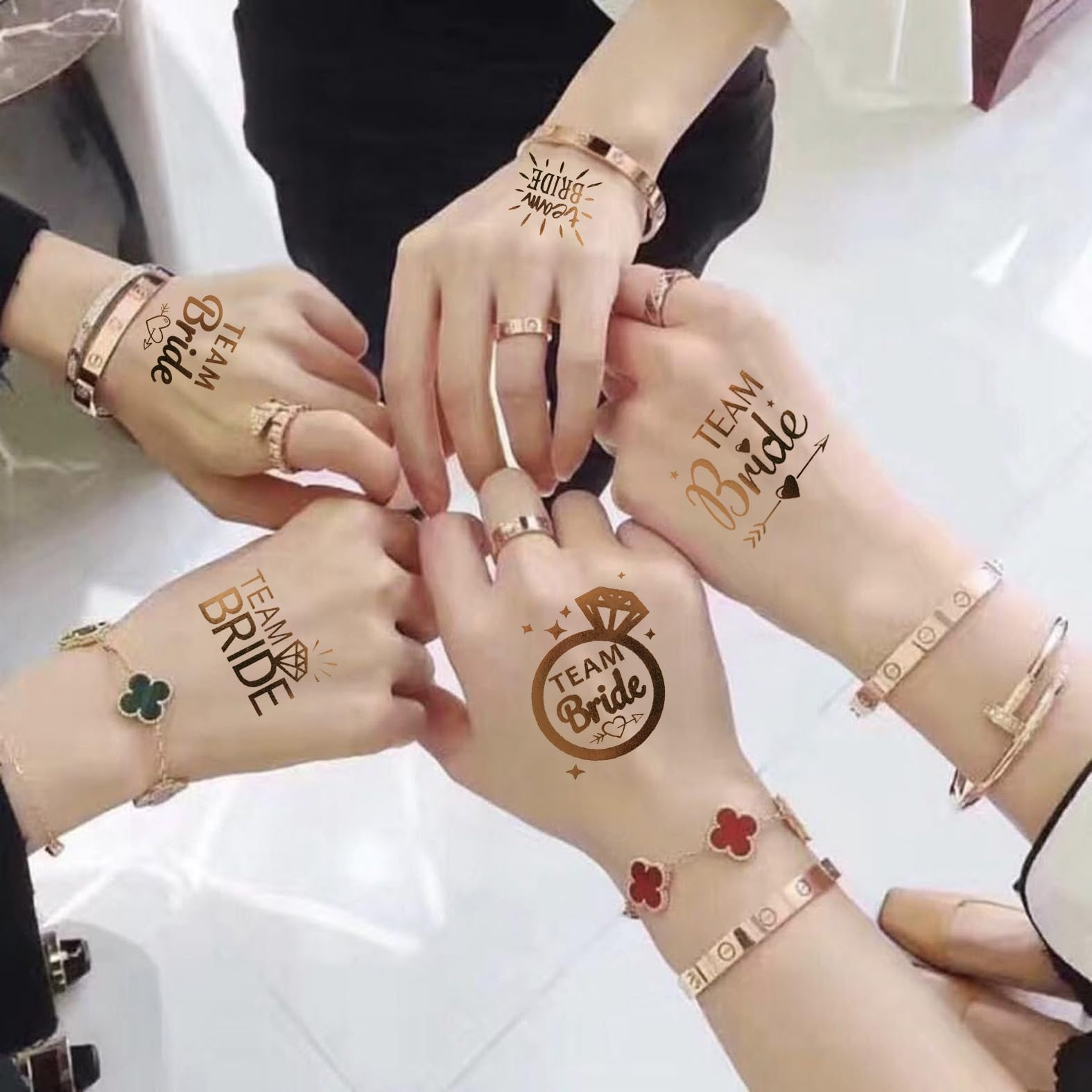 5 pcs Golden Glittery Wedding Bride Groom Temporary Tattoo Stickers Bachelorette Party Temporary Tattoos, Team Bride Wedding Bridal Shower Metallic Gold (Arm Hand Face Gold Glitter Tattoos Stickers (Team Bride)-image-34