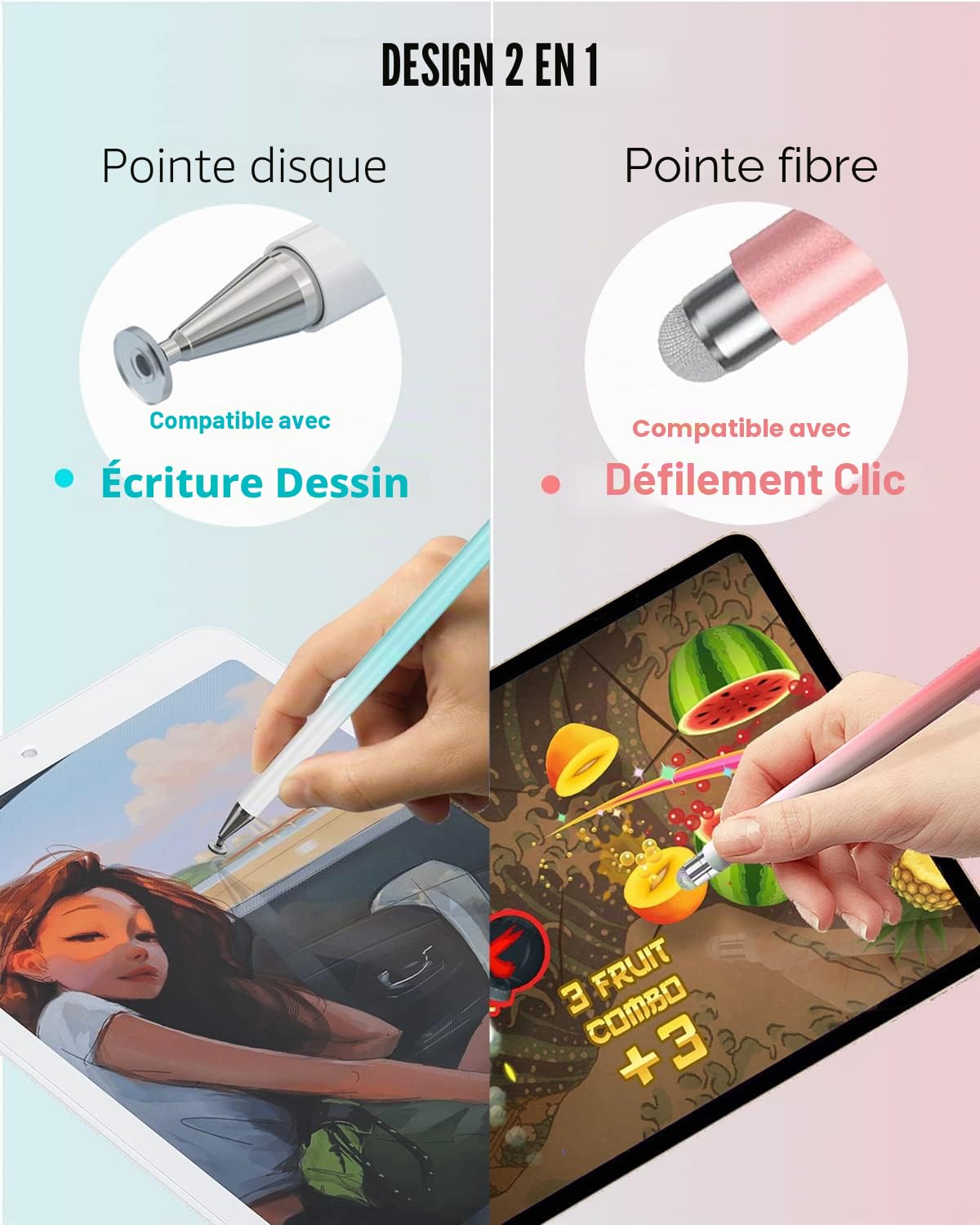 Stylet pour Tablettes Tactiles et Smartphones, 3 Pack, Compatible avec iPad Pro/Mini/Air, Samsung, Xiaomi, Lenovo, iPhone