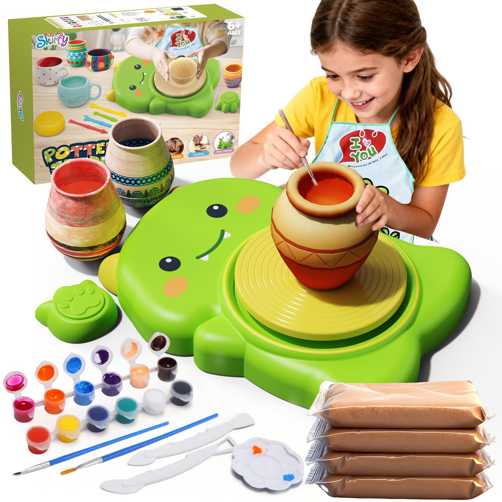 Skirfy Töpferset für Kinder, Töpferscheibe Elektrisch für Kinder, Mini Töpferscheibe mit Töpferton,Töpferset für 6-jährige Jungen und Mädchen, Weihnachts- und Ostergeschenke zum Geburtstag
