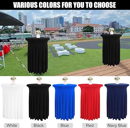 Miniatura 5 de Paquete de 4 faldas redondas de elastano de 32 x 43 pulgadas para mesa de cóctel con cortinas onduladas, mantel de cóctel elástico, mesas altas