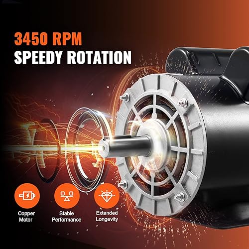 Miniatura 3 de VEVOR Motor de compresor de aire de 5 HP, motor eléctrico de 3450 RPM, 230 V 22 amperios, eje con llave de 78 pulgadas, marco de 56 Hz, longitud del