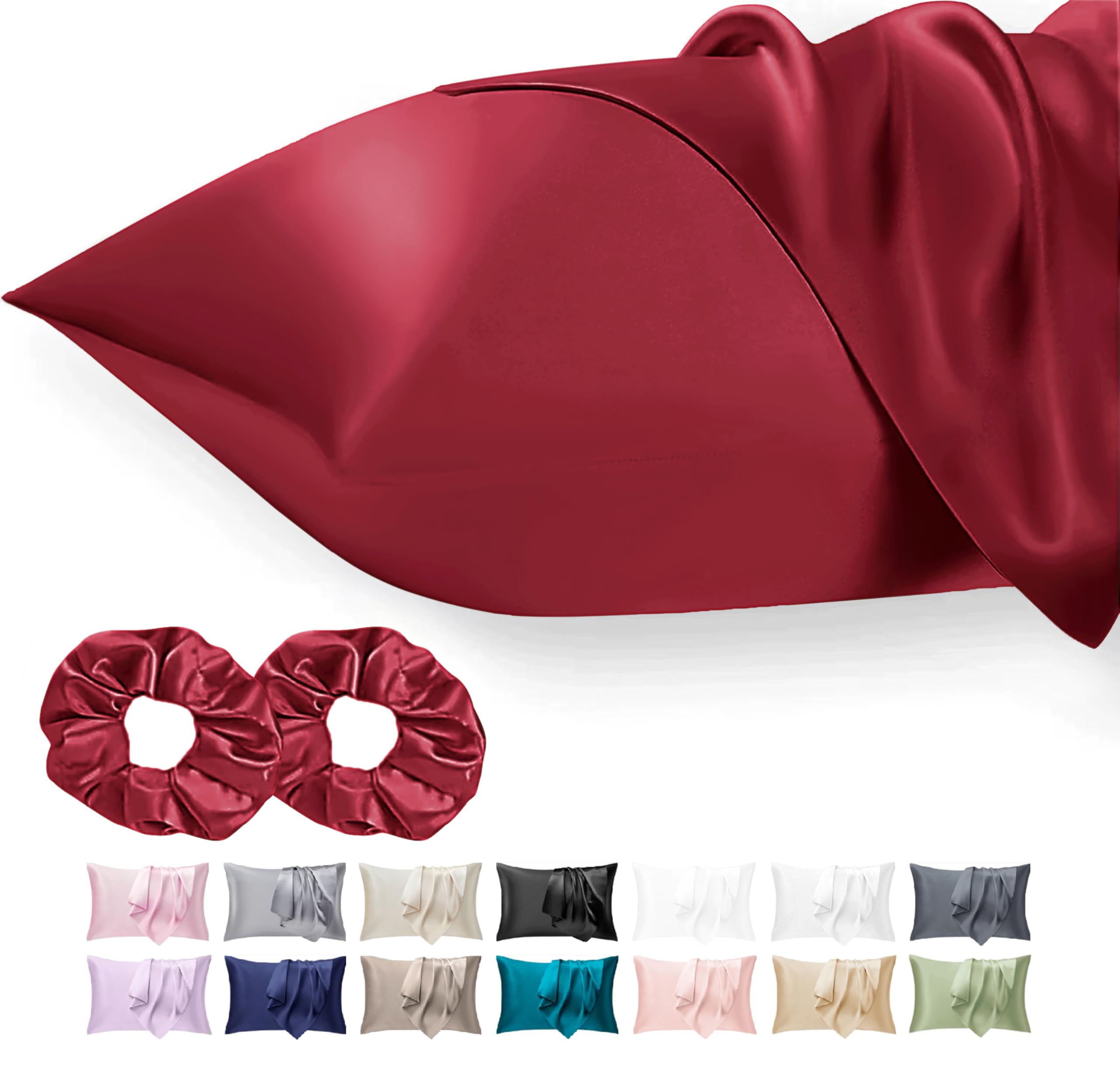 Seiwohl Satin Pillowcases for Hair and Skin 2 Pack & Satin Hair Scrunchies 2 Pcs Set