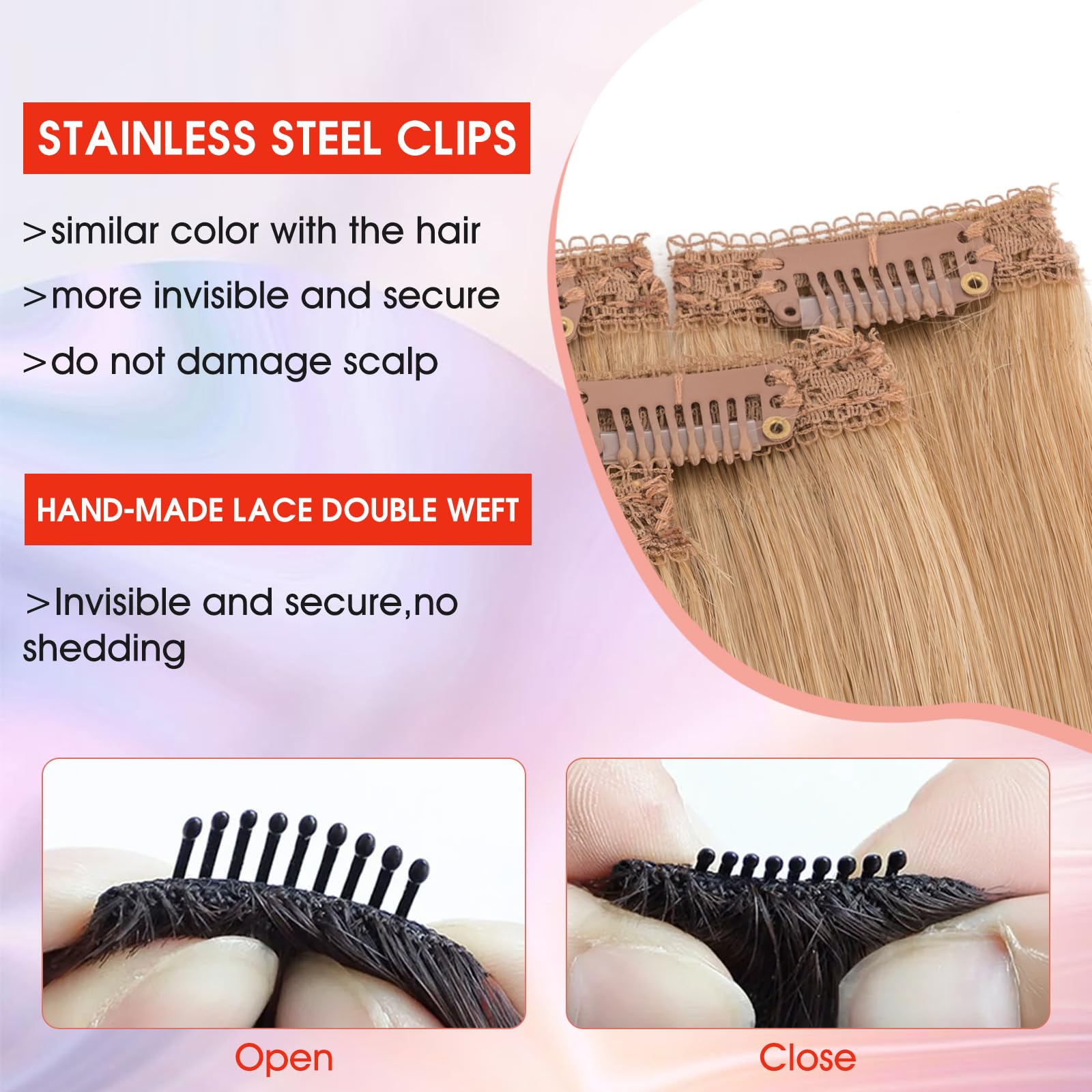 S-noilite Clip in Human Hair Extension Highlight Dark Blonde 10 Inch Colored Hair Extensions Clip in for Women Kids Girls Straight Real Human Hair 6 Pieces/Pack 31g - Image 2