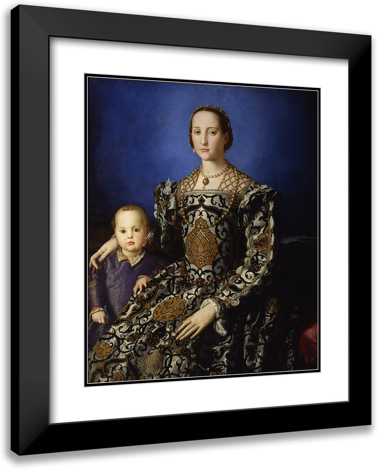 ArtDirect Agnolo Bronzino 20x24 Black Modern Frame and Double Matted Museum Art Print Titled - Portrait of Eleanor of Toledo with Her Son Giovanni De’ Medici (1544-1545)