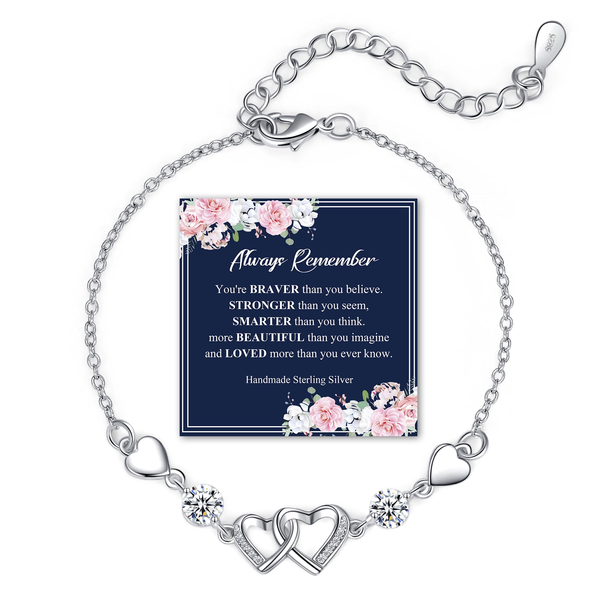 BMMYESilver Bracelet for Women 925 Silver Bracelet CZ Heart Ladies Bracelets for Women Dainty Sterling Silver Bracelet for Womens Bracelets Gift