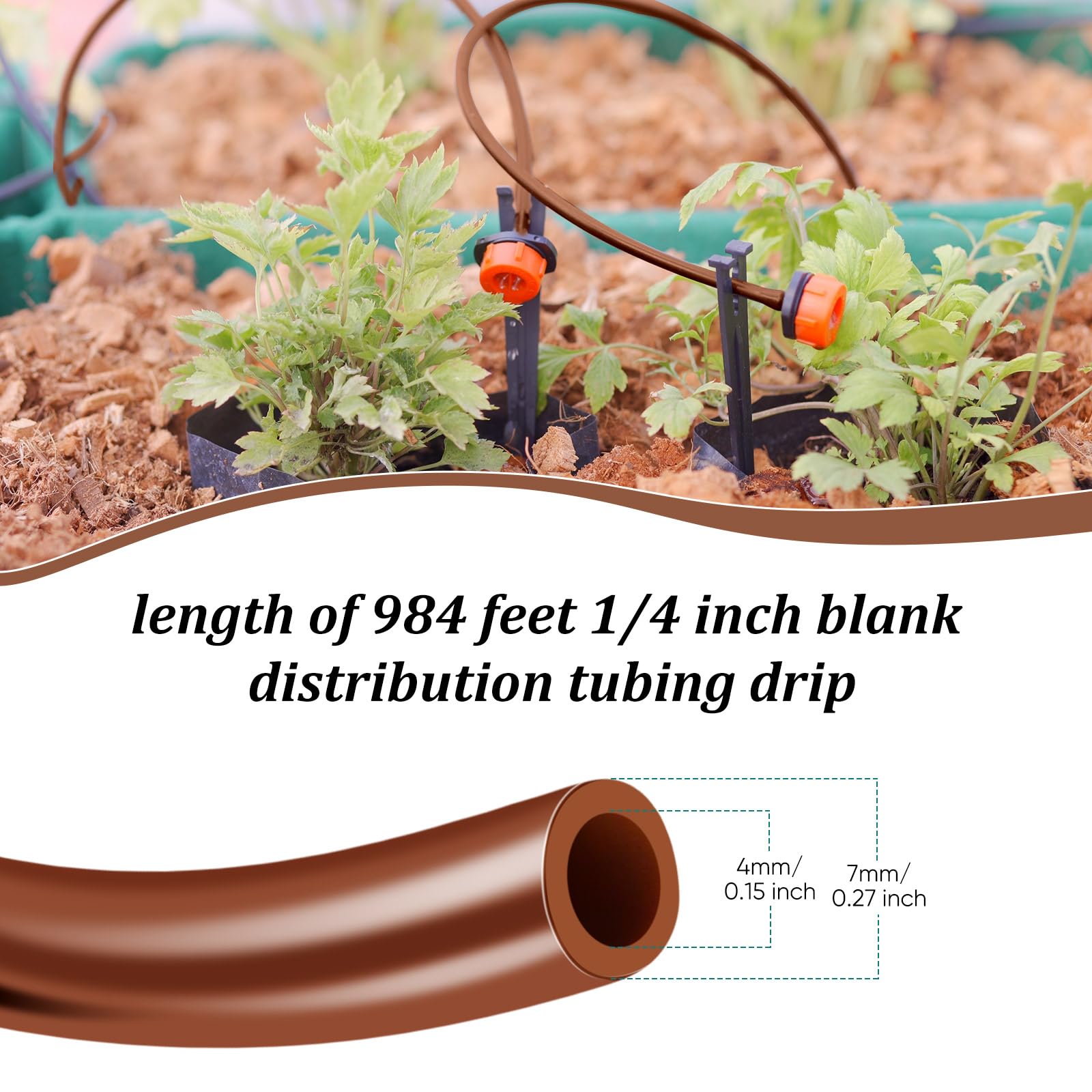 Yaomiao Manguera de riego por goteo de 980 pies, tubo de distribución en blanco de 1/4 pulgadas, riego por goteo, línea de goteo, equipo de riego automático para jardín, cama de flores, invernadero,