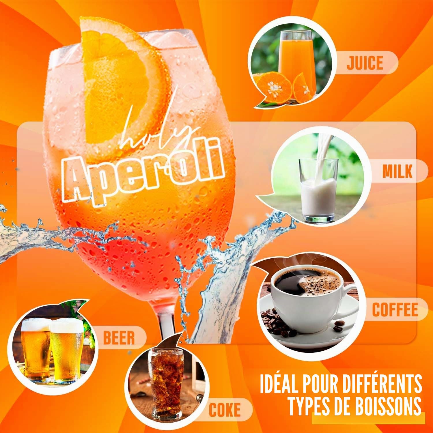 Coffret cadeau 4 verres Aperol Spritz - Verres Aperol de qualité supérieure | Pailles en verre It’s Aperol O’Clock | Sous-verres en liège, idéal pour les amateurs d'Aperol