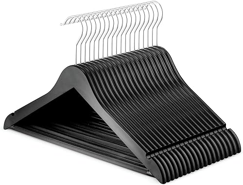 FGOP - Perchas de plástico modernas con aspecto de madera, barra antideslizante para pantalones, paquete de 10 unidades, color negro, perchero,