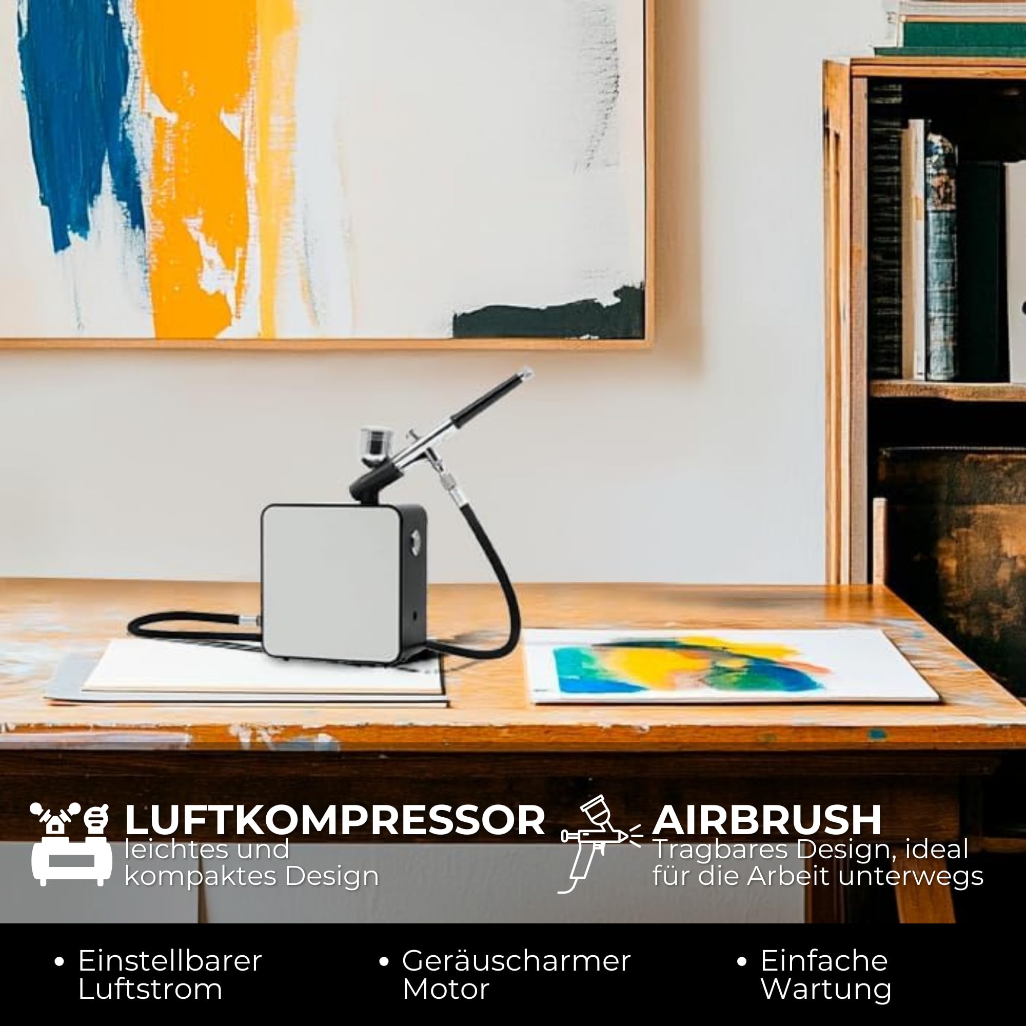Airbrush-Set mit Kompressor AG-102K Profi Double Pistole Kit für Modellbau Tätowierung Torten Tanning