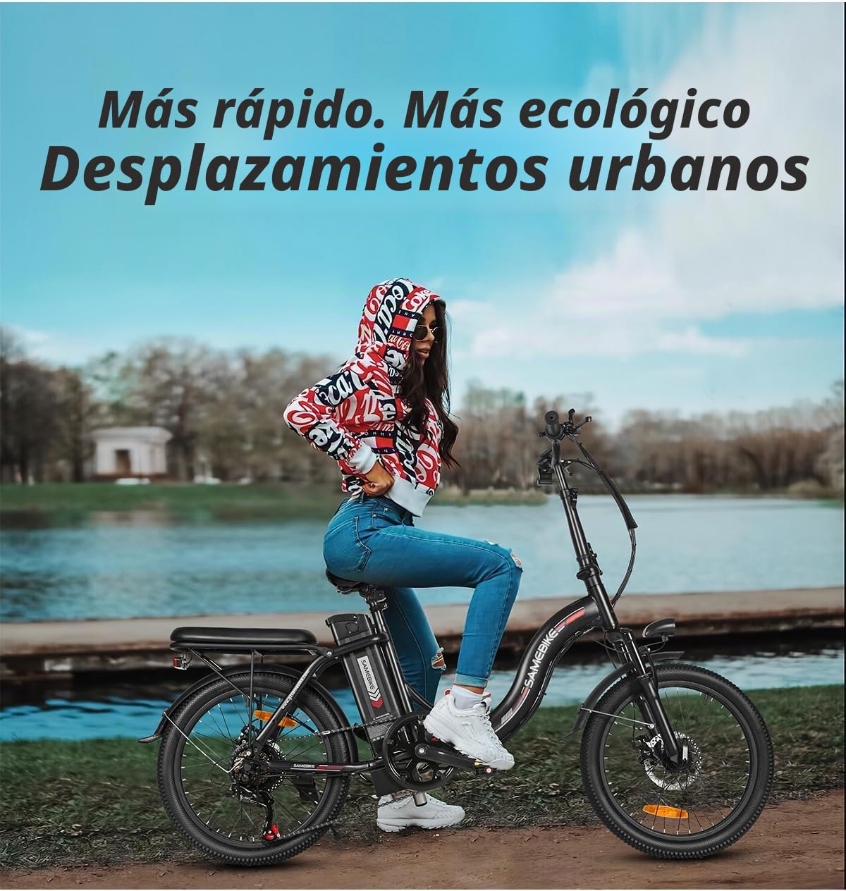 SAMEBIKE CY20 Bicicleta Eléctrica Plegable Urbana 20" para Adultos con Batería Extraíble 36V 12Ah y Cesta Delantera