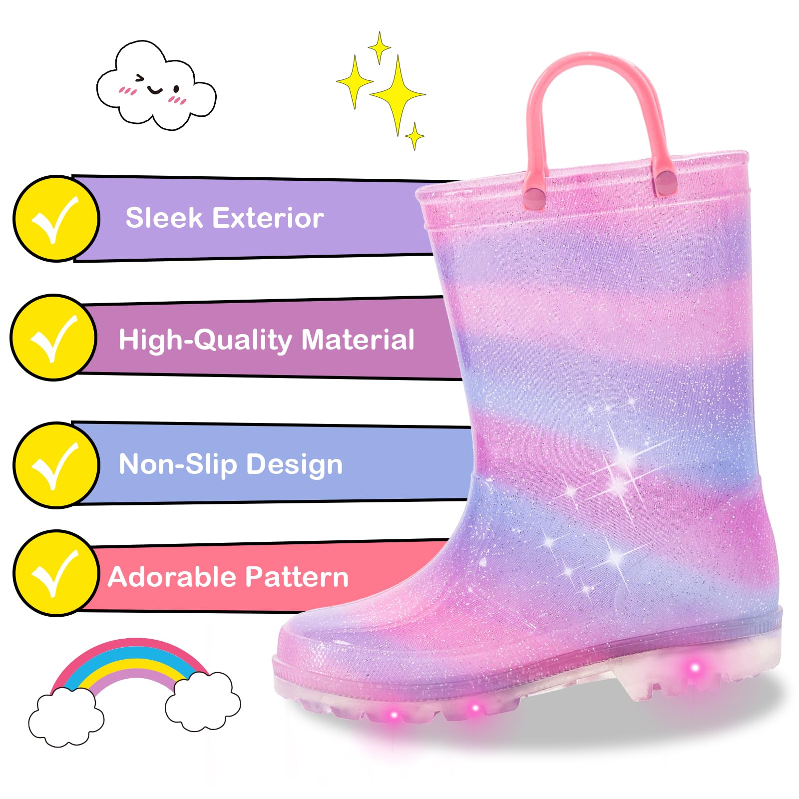 FUNCOO PLUS Botas de lluvia para niños y niñas, botas impermeables iluminadas