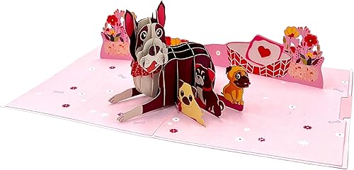 Miniatura 2 de Tarjeta de felicitación desplegable 3D A Bulldog Mom and her Puppies tamaño 5 x 7 pulgadas incluye una tarjeta de notas y sobre a juego