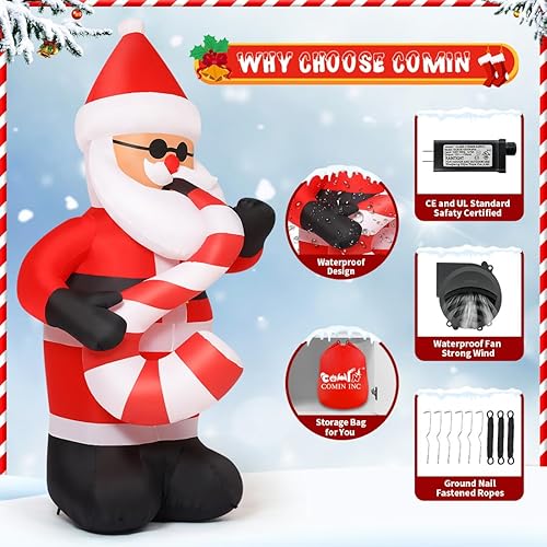 Miniatura 6 de COMIN Decoraciones inflables de Navidad de 8 pies para exteriores, saxofón inflable de Papá Noel con LED integrados para Navidad, interiores y