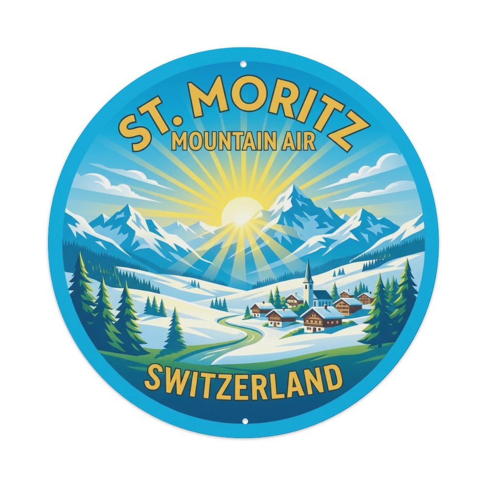 Okahys 8X8inch(20X20cm) Vintage Travel St. Moritz Switzerland Refreshing Metal Tin Sign