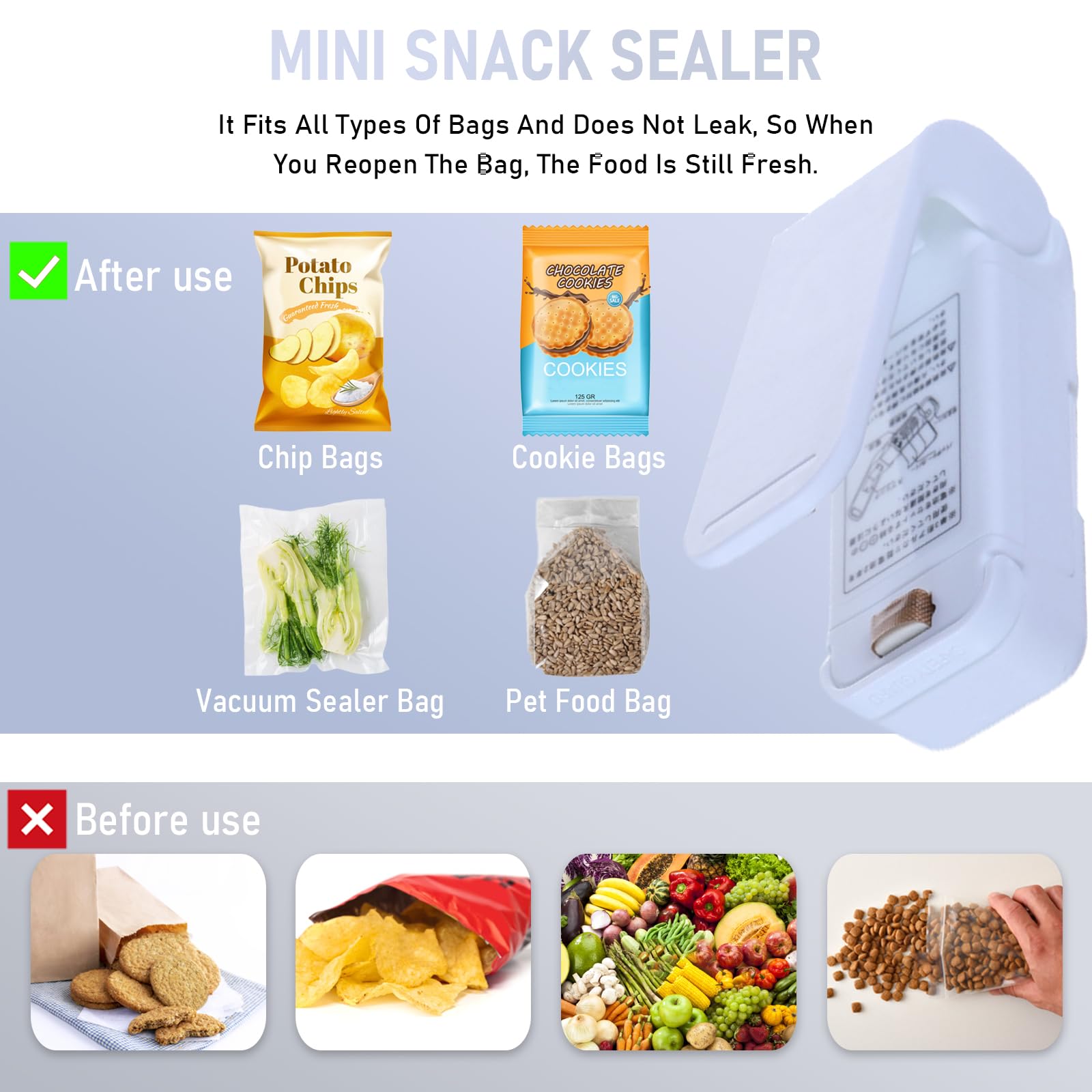 Food Sealing Machine - Mini Bag Sealing Machine for Food | Food Sealers Sealing Machine Kitchen Gadget for Maintaining Freshness of Meat, Dry and Moist Food