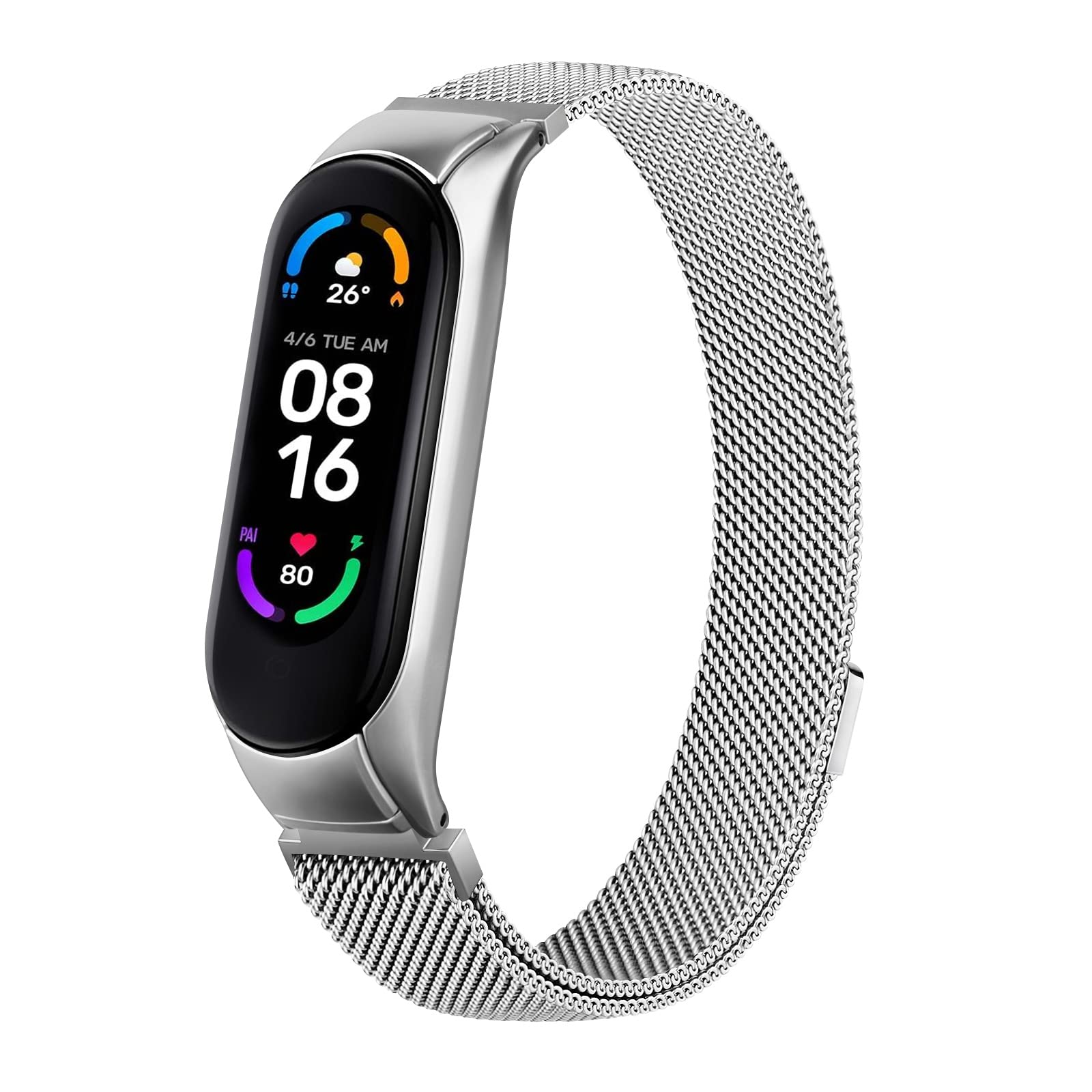 Metal Bands for Xiaomi Mi Band 5/ Xiaomi Mi Band for Women Men,  Breathable Wristband for Amazfit Band 5/Amazfit Band 6, Adjustable  Stainless Steel