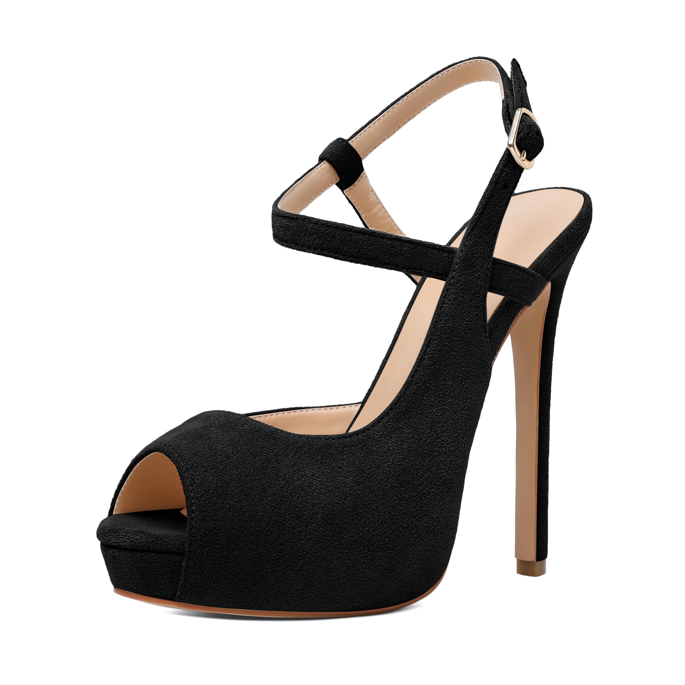 Joseywade Women's Platform Heel Pumps Slingback Peep Toe High Heel Sandals 5 Inches Stiletto Heel Party Dress Shoes