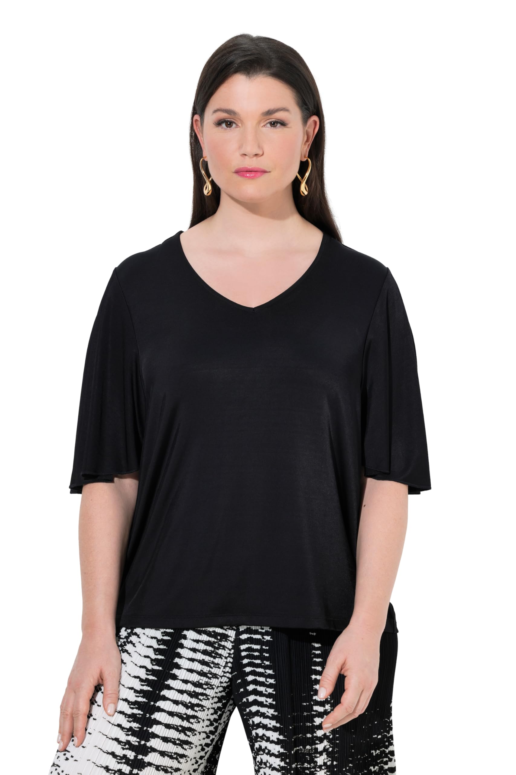 Ulla Popken Damen große Größen Übergrößen Plus Size Slinky-Shirt, Oversized, V-Ausschnitt, Fledermaus-Halbarm 846474