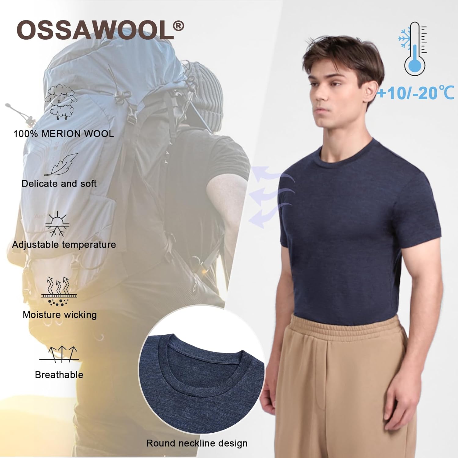 Men's Merino Wool T-Shirt – Ultra Soft, Odor Resistant, Temperature Control & Quick-Dry Base Layer, All-Season - Image 4