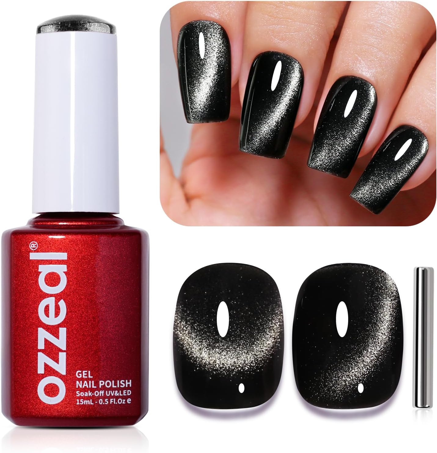 Cat Eye Gel Nail Polish,15ML Black Magnetic Gel Polish Spring Summer Glitter Diamond Shimmer Sparkle Soak off UV LED Light for Nail Art DIY