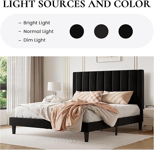 Miniatura 63 de SHA CERLIN Marco de cama matrimonial/plataforma tapizada de terciopelo con cabecero, soporte de listones de madera resistente, base de colchón, no