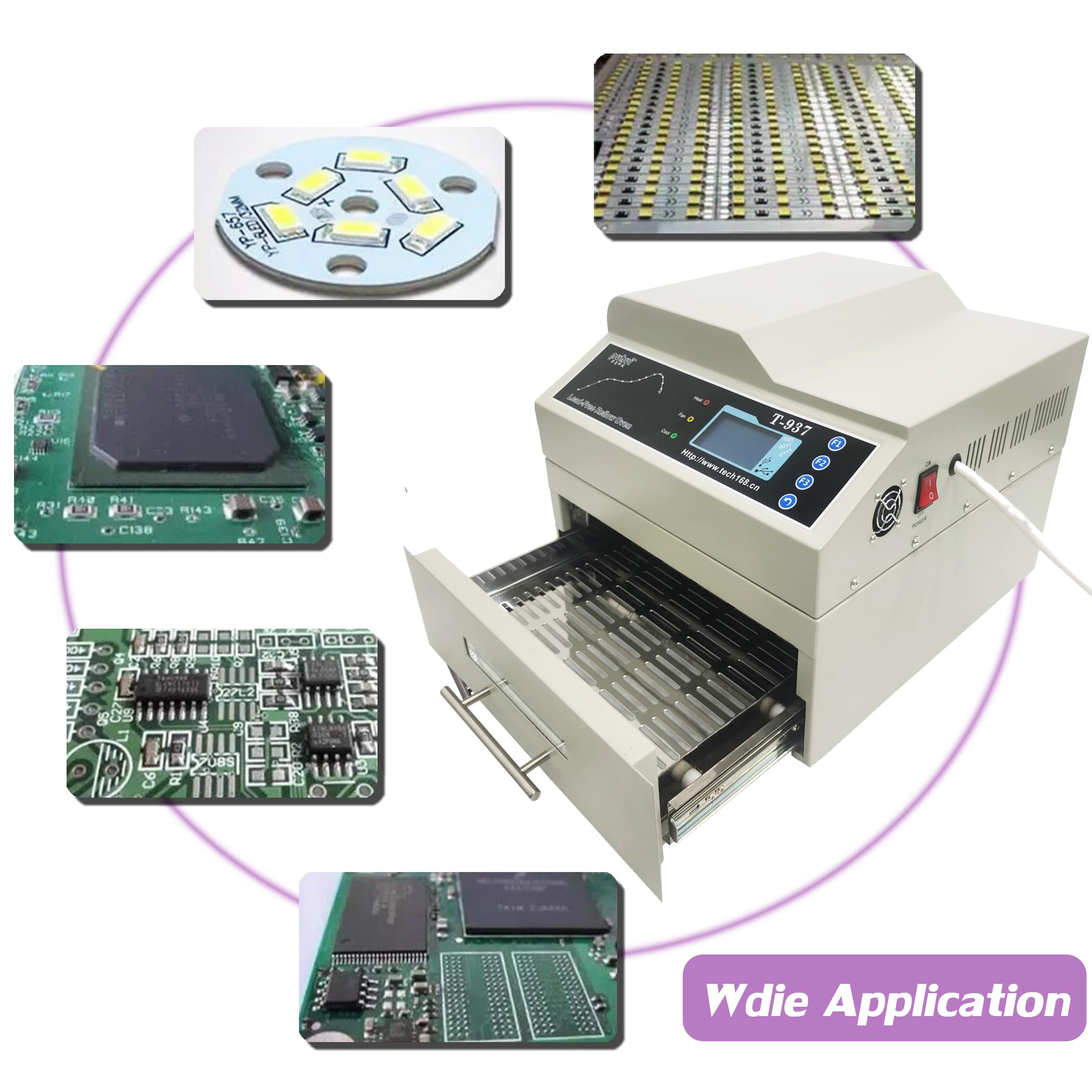 INTSUPERMAI Reflow Oven T-937 Micro-computer Control Reflow Soldering Machine Automatic Infrared & Hot Air Reflow Oven 306 mm×322mm Drawer Size Lead Free Reflow Soldering Machine 110V 2300W