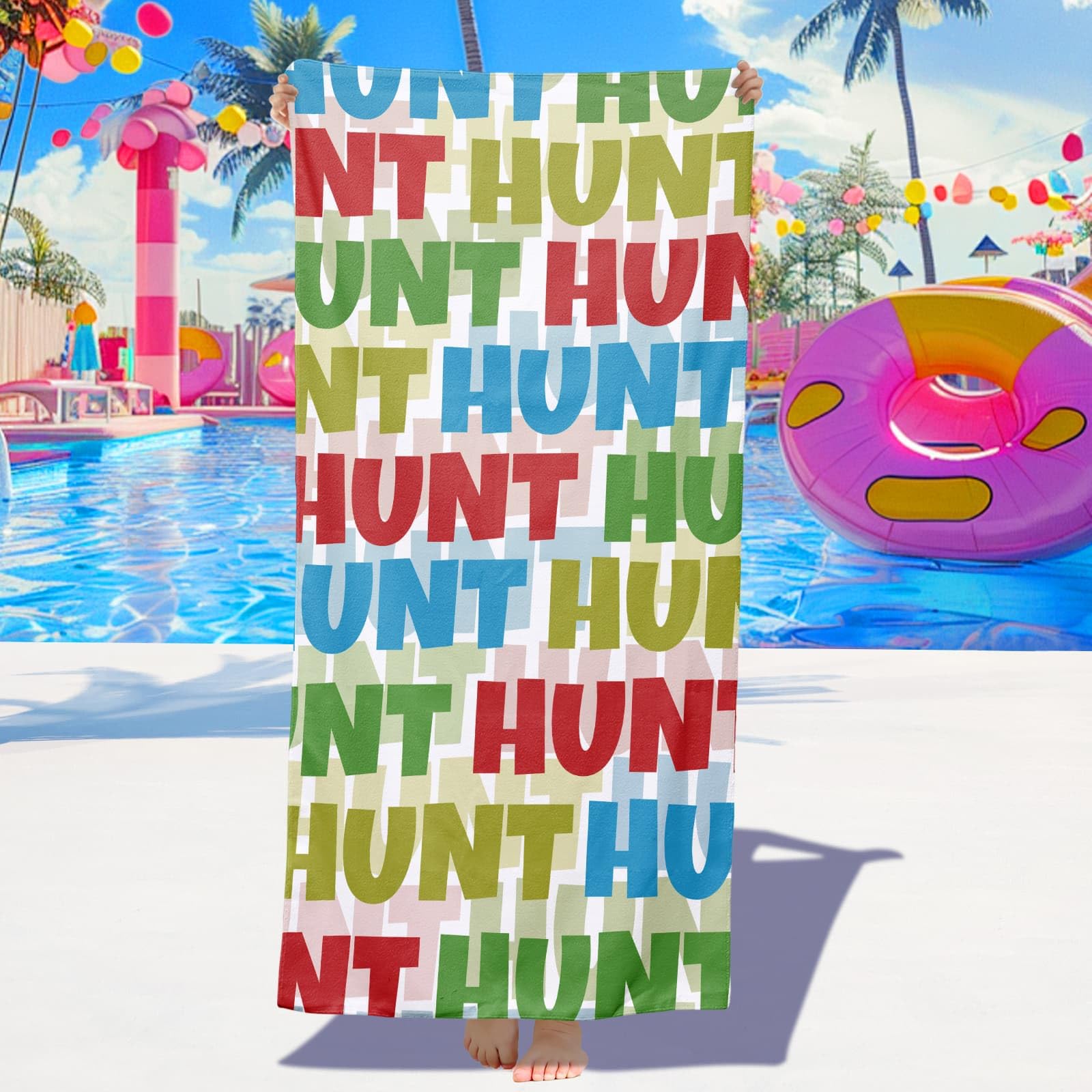 Loosusu Personalised Beach Towels for Kids Adults - Custom Green Beach Towels with Initial Monogram & Name- Customised Sand Free Quick Dry Kids Bath/Pool/Swim Towel for Boys Girls
