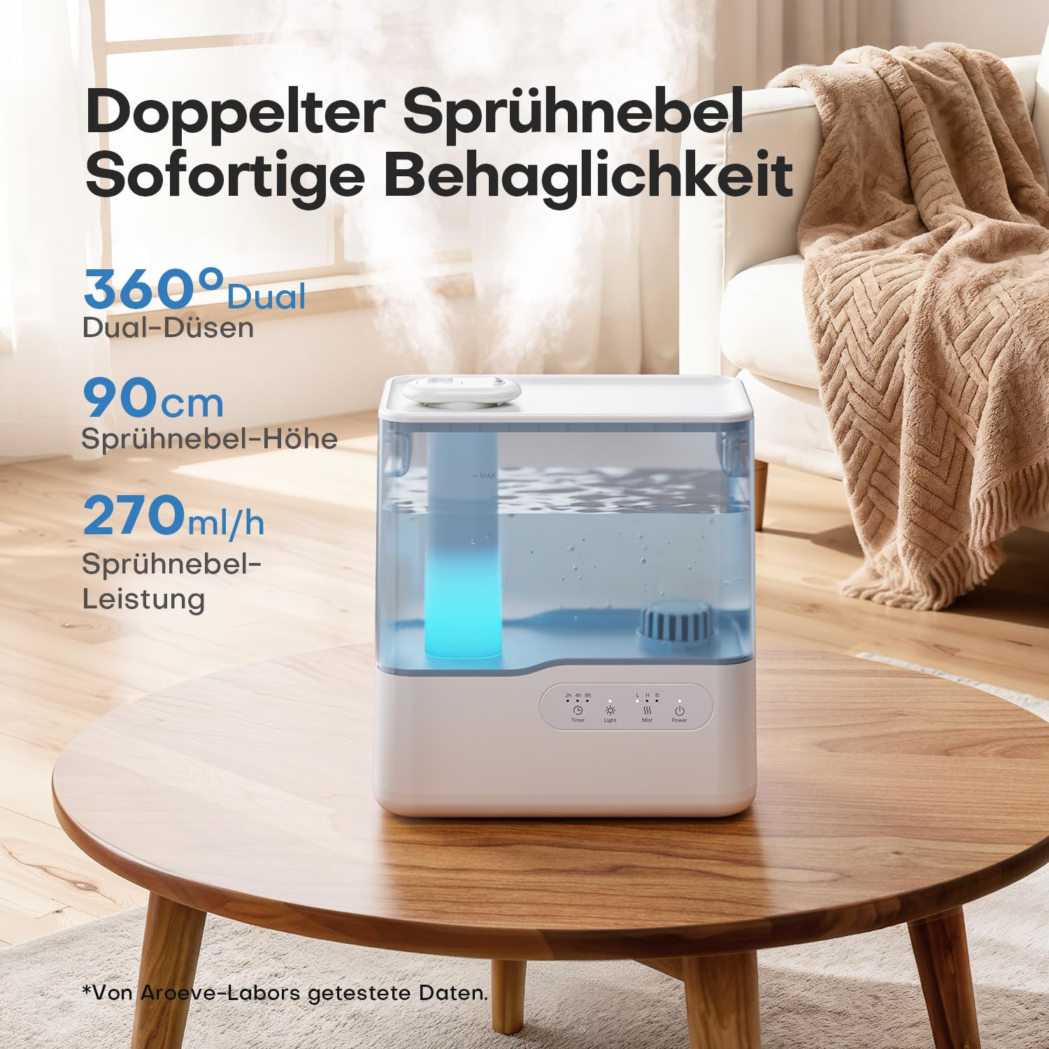 AROEVE Luftbefeuchter 5L Top-Fill Kaltnebel mit Aroma Diffuser, 7-Farben Nachtlicht, Timer, 36H/25dB Leiser Ultraschall