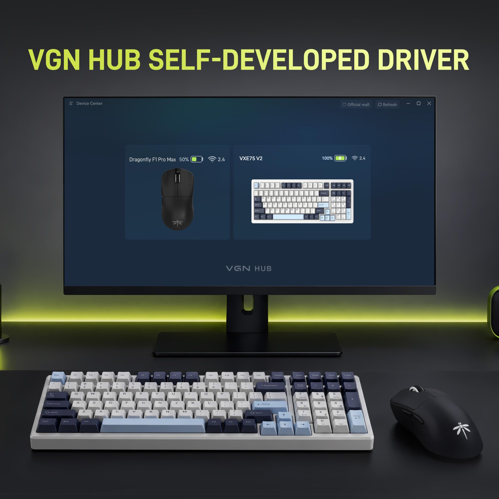 VGN F1 Pro Max Lightspeed Souris de jeu sans fil avec double mode 2,4 G/Type-C filaire - Capteur 26 K - 26 000 DPI - 55 g - Légère - 6 boutons programmables - Jusqu'à 200 h d'autonomie de la batterie