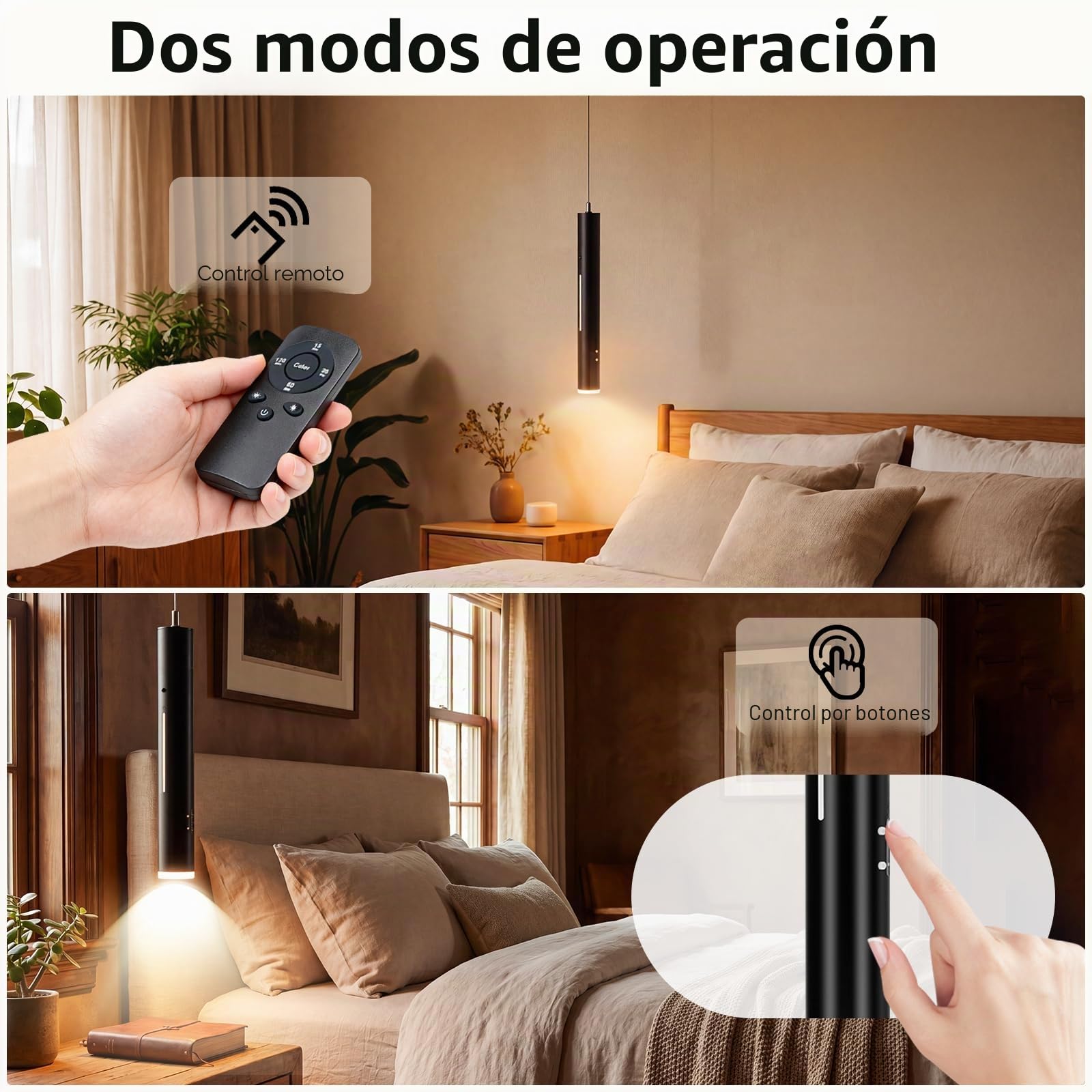 Lámpara Colgante con Bateria, Lámparas Colgantes LED Modernas Diseño, Luz inalámbrica, Recargable USB 5000mAh y Mando a Distancia, Para Cocina, Comedor, Dormitorio, Salón (Negro-2)