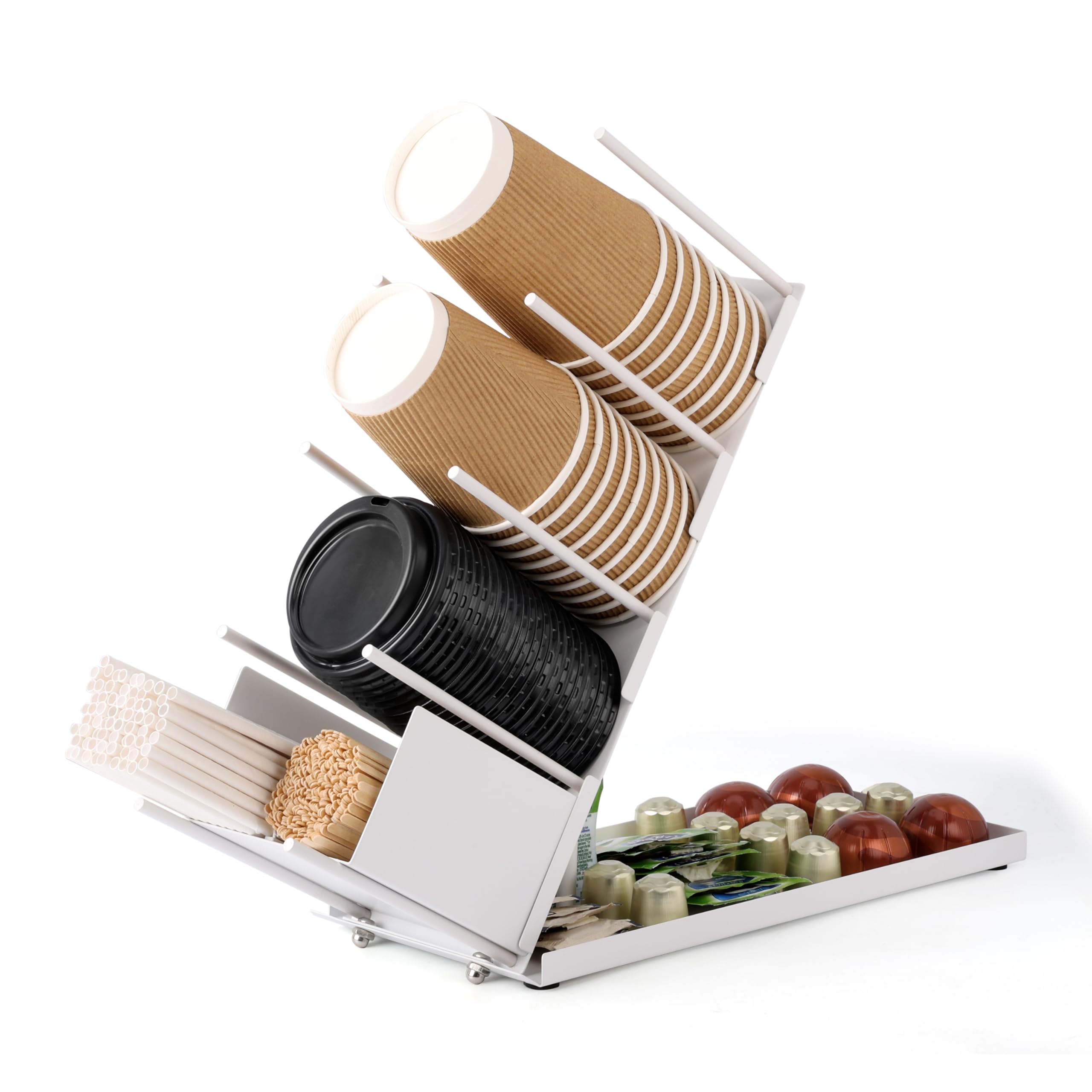 Belle Vous White Coffee Station Organiser - Coffee Bar Station Cup Holder - Tea And Coffee Station - Coffee Bar Organiser/Coffee Caddy Cup Dispenser
