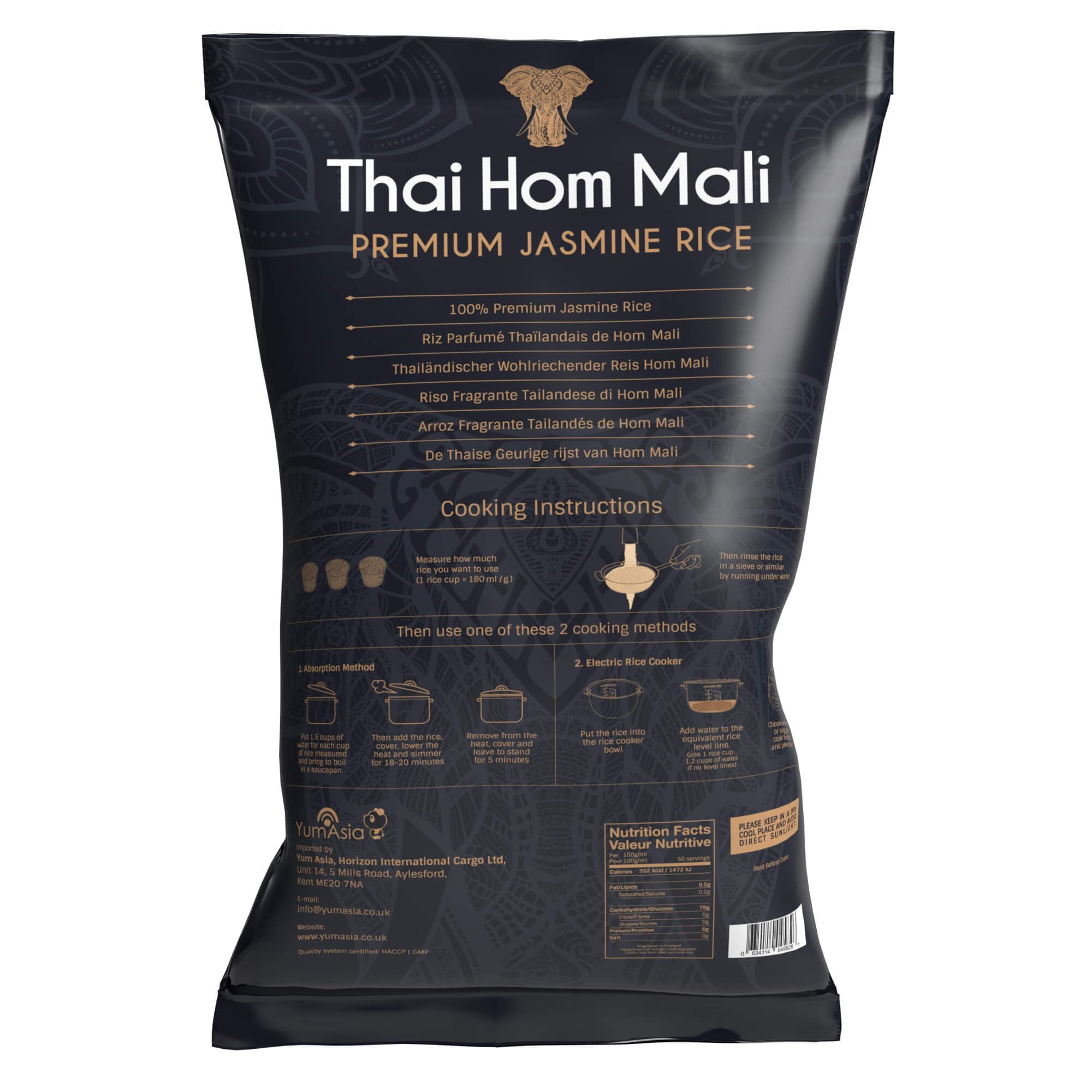 Yum Asia Thai Hom Mali Premium Arroz Jazmín Blanco – 5kg
