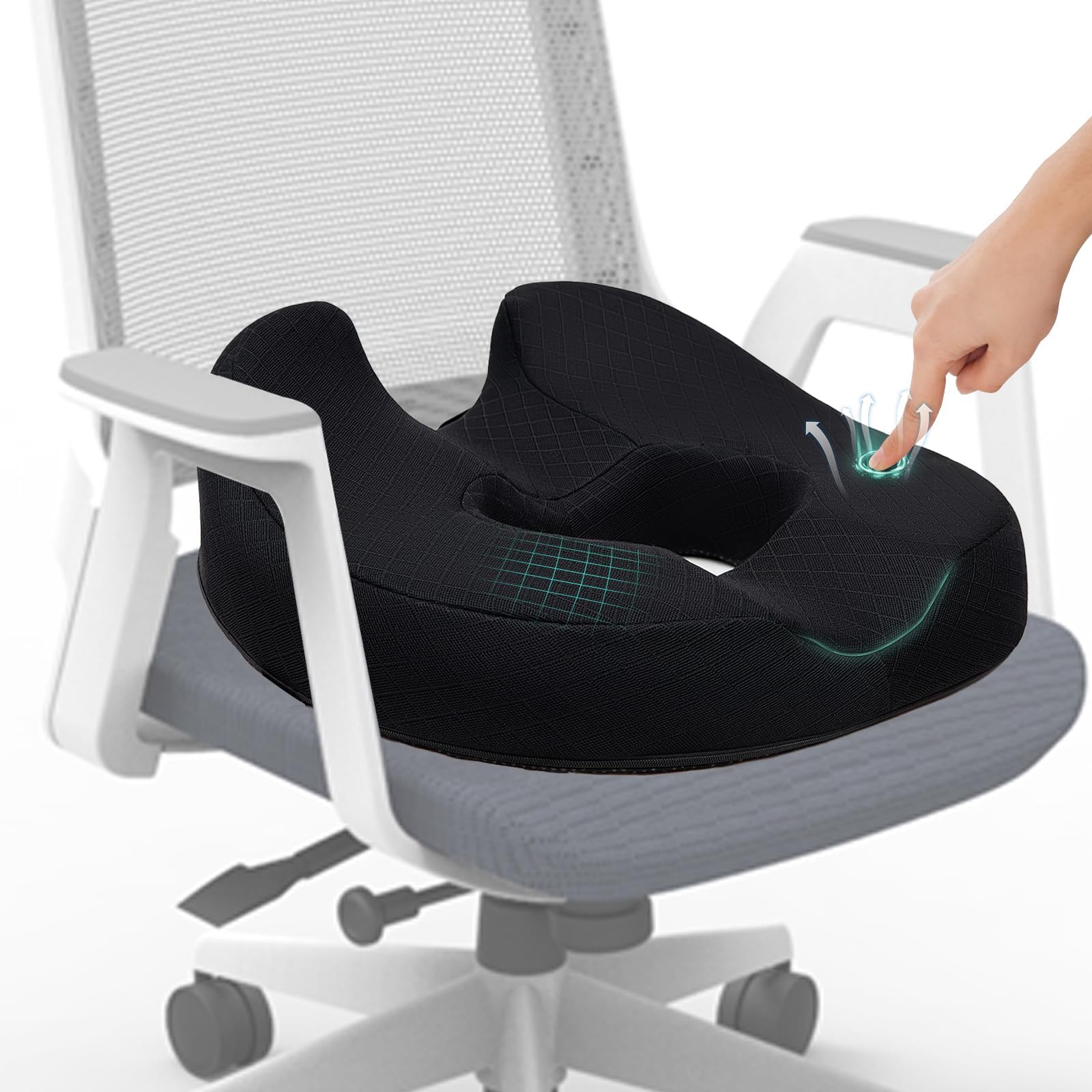 Donut Pillow Chair Seat Cushion, Memory Foam Firm Coccyx Pad Donut Cushion for Long Sitting, Office Chair, Gaming Chair and Car Seat Cushion - Black 15.5 * 17.5 * 5.5in