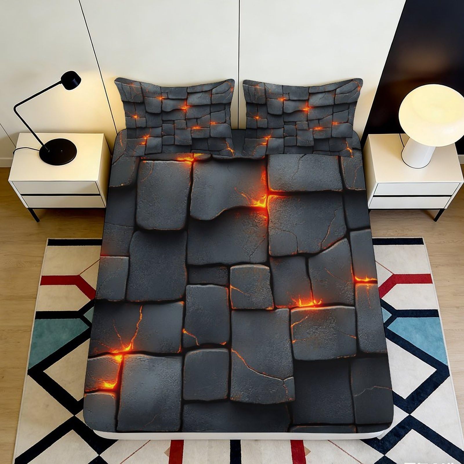 3D Printed Rock Pattern Fitted Sheet Microfiber Deep Pocket Bedroom Bedding Elastic Rock Texture Mattress Fitted Cover 200x200x25cm