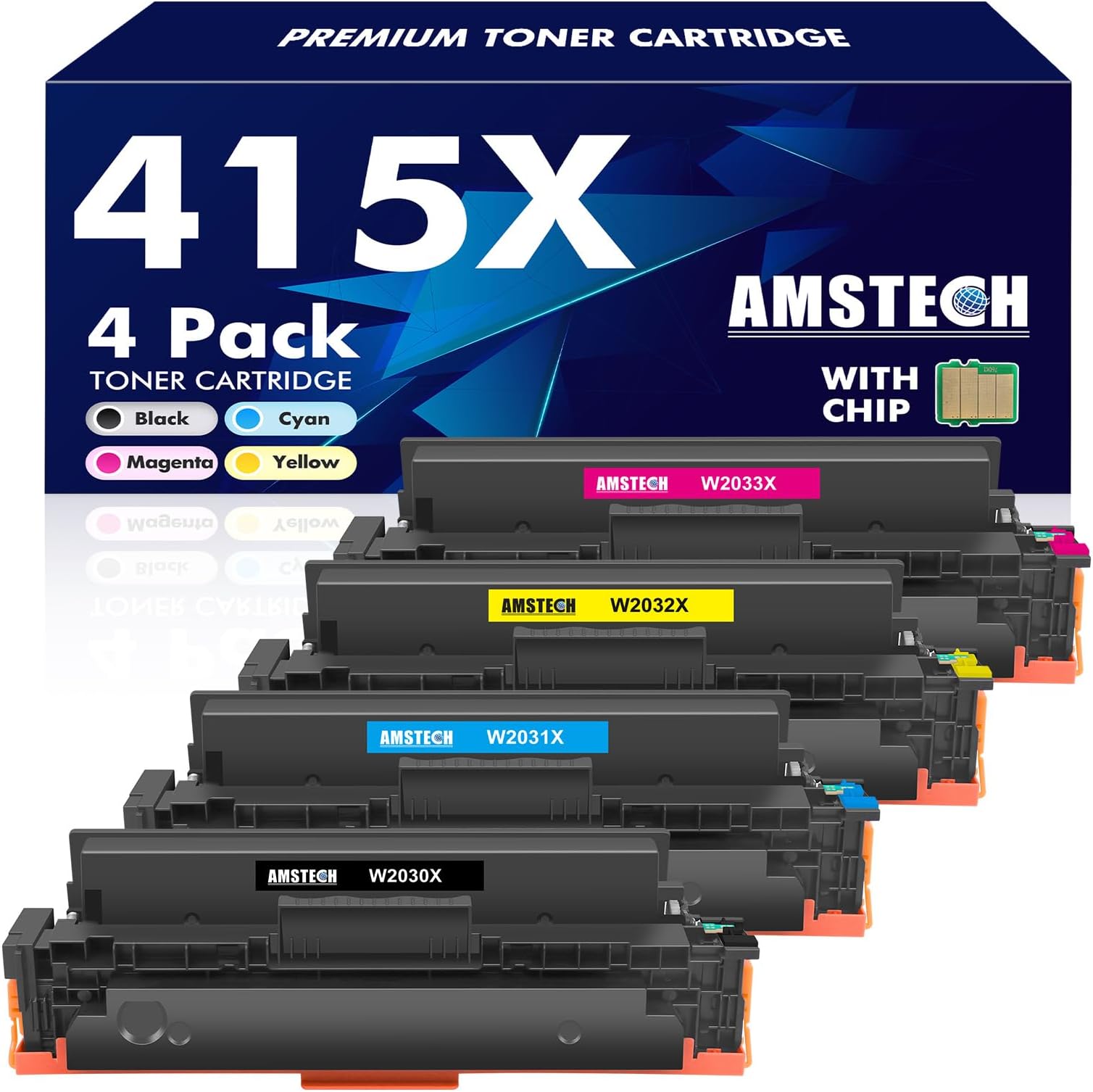 415X 415A Toner: (With Chip) Compatible for HP 415X Toner Cartridge Multipack Color Laserjet Pro MFP M479dw M479fdw M479fnw M479fdn M454dw M454dn W2030X (4 Pack, Black Cyan Yellow Magenta)
