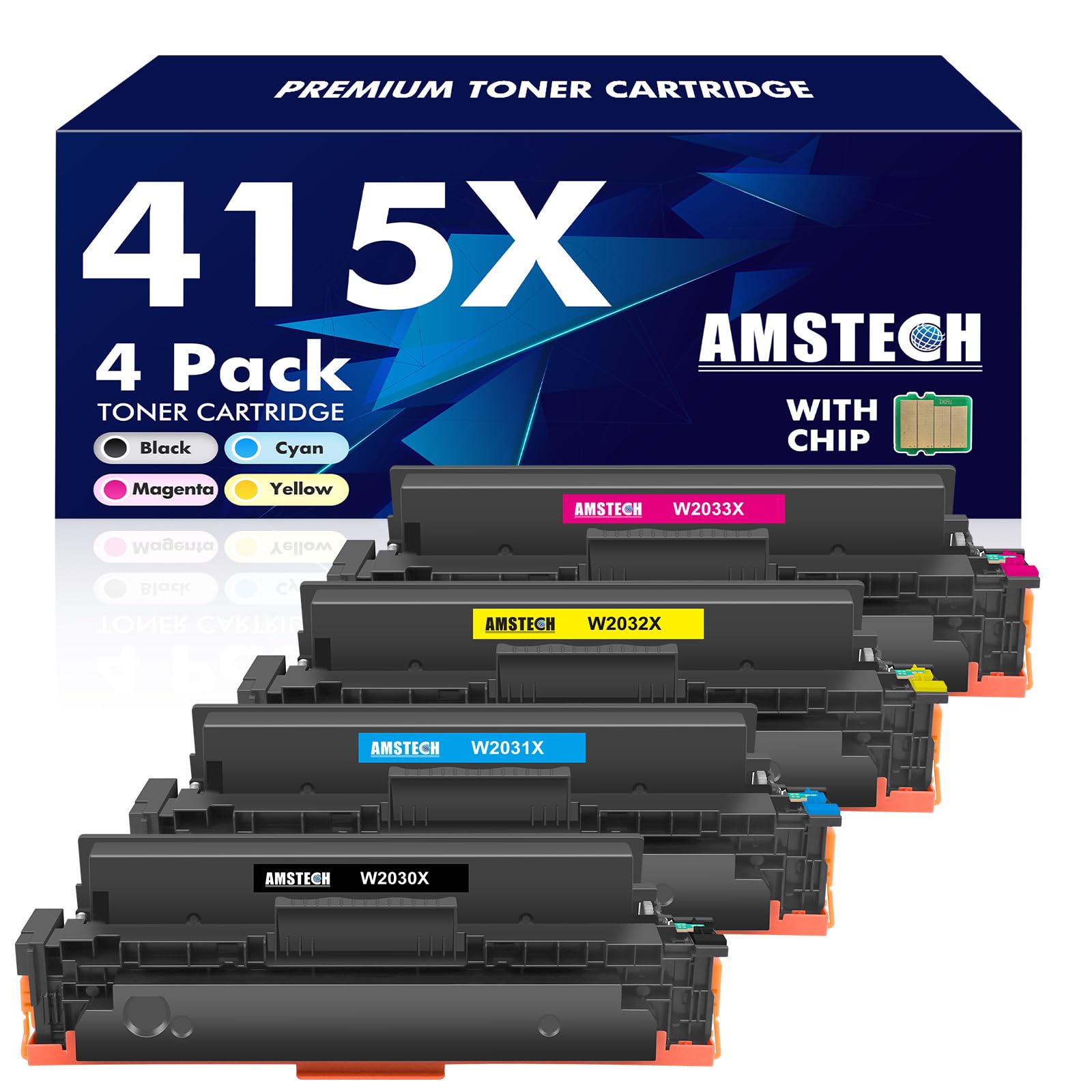 415X M479fdw Toner Mit Chip Kompatibel für HP 415X 415A Multipack Color LaserJet Pro MFP M479dw M479fnw M479fdn M454dw M454dn W2030X W2031X W2032X W2033X W2030A 4-Pack (Schwarz Cyan Gelb Magenta)