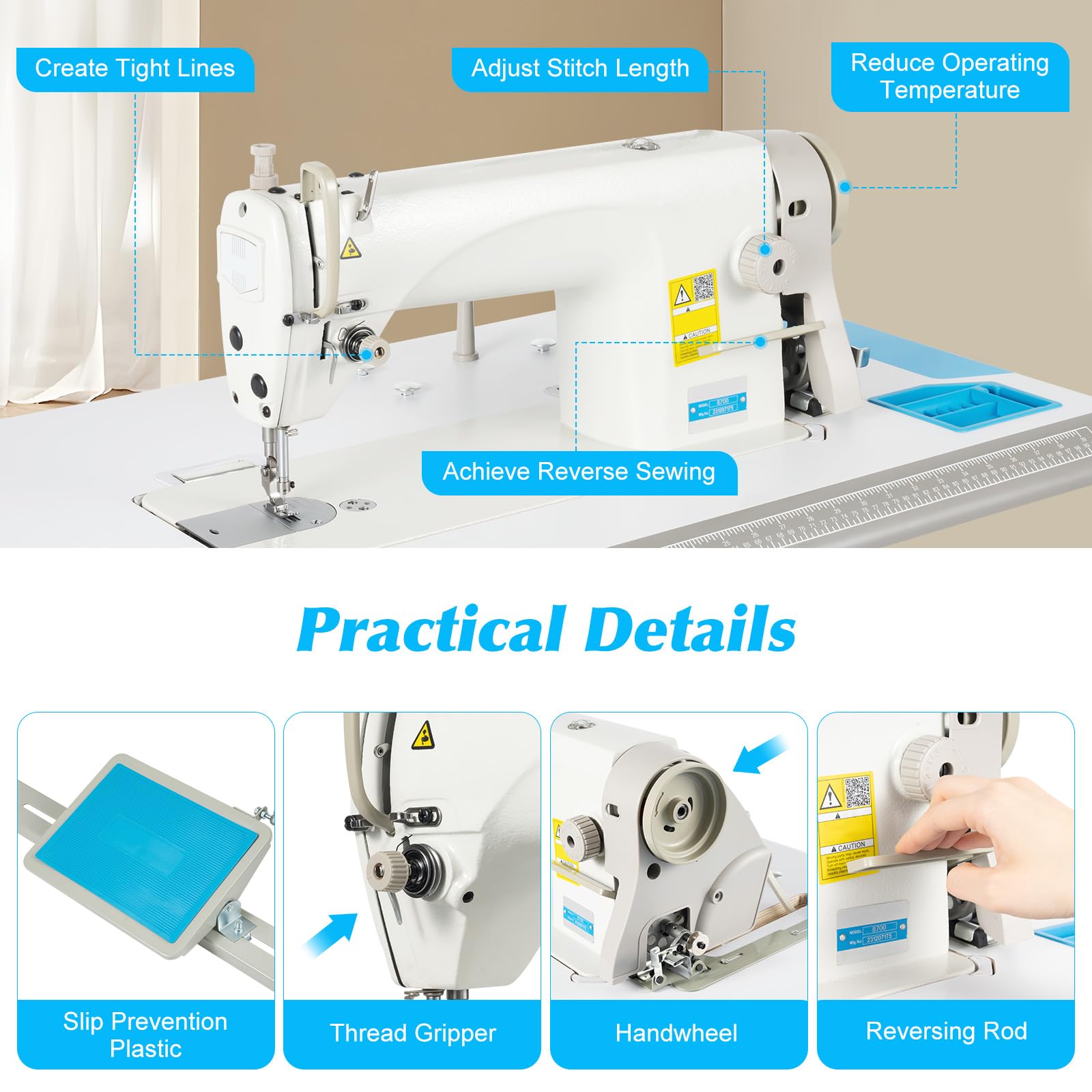 LyeXD 550W 110V Industrial Sewing Machine, Heavy Duty Sewing Machine Table Upholstery Sewing Machine+Motor, Commercial Lockstitch Sewing Machine for Garment Stores, Sewing Stores, Homes