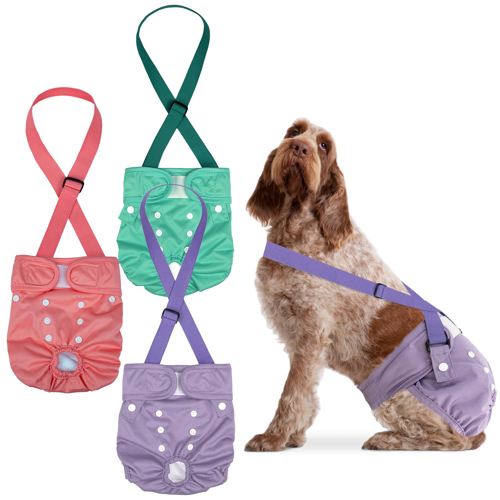 Pet Soft Dog Diapers Female with Suspenders, 3 Pack Reusable Female Dog Diapers for Heat, Dog Period Panties for Doggie in Cycle(X-Large, Pinkycolor)