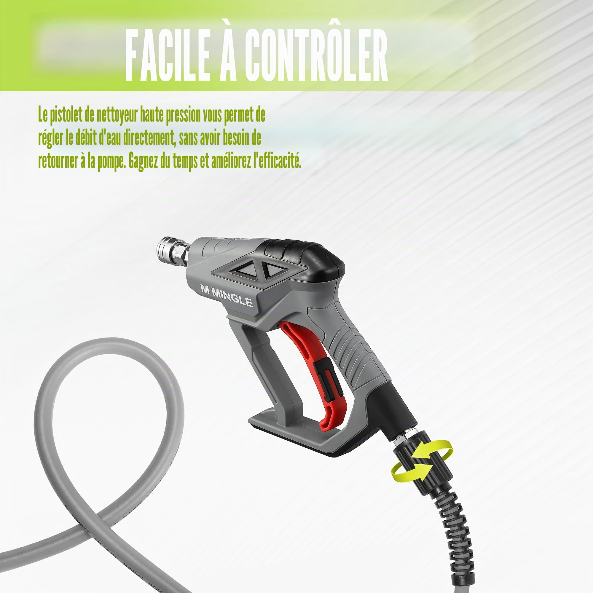 M MINGLE Kit de Jet d'Égout pour Nettoyeur Haute Pression 15M, Tuyau de Nettoyage de Canalisation avec Pistolet de Nettoyeur Haute Pression, 1/4" NPT, 3 Buses d'Égout, Orifices 4,0 et 4,5