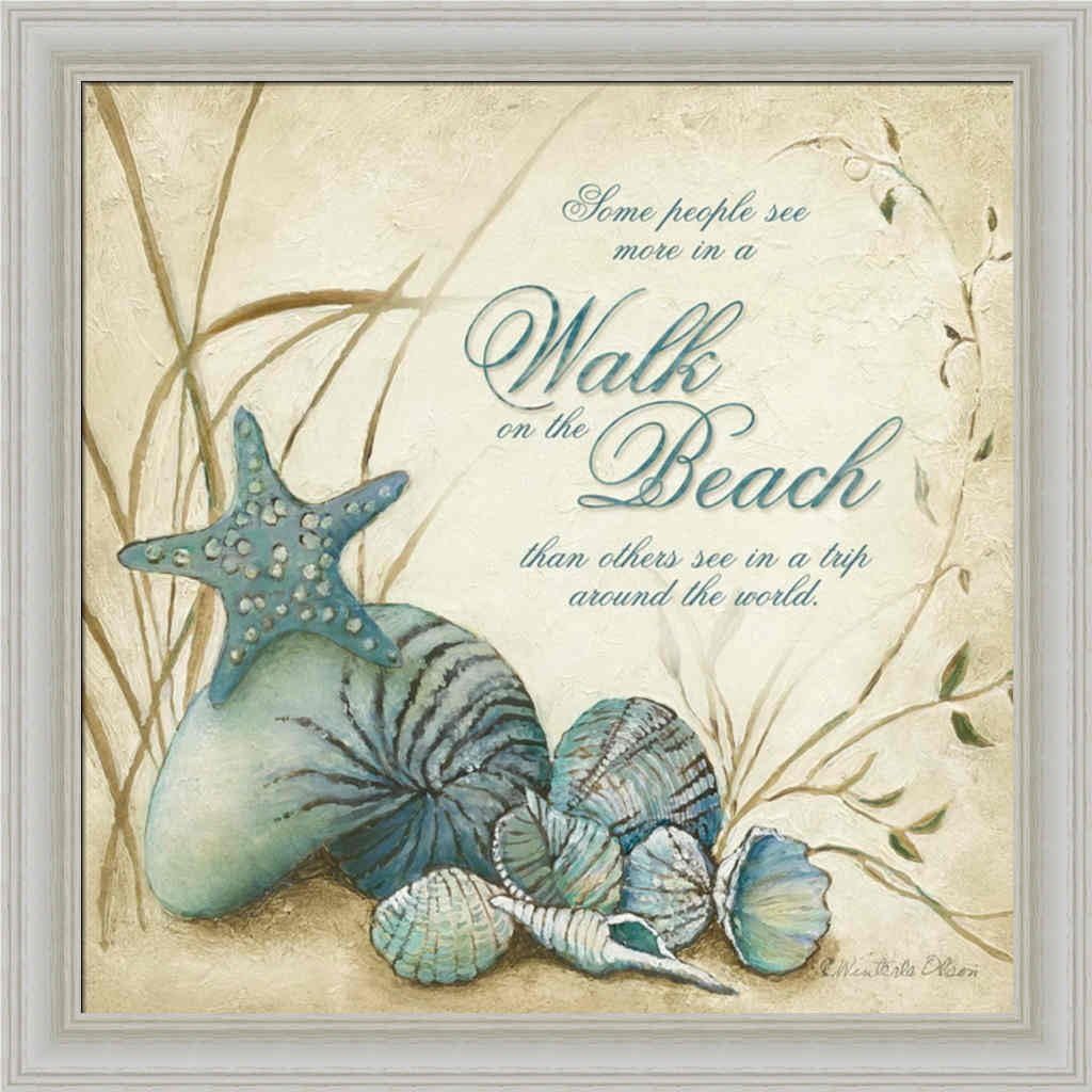 Walk on The Beach by Charlene Olson Seashell Sign 14x14