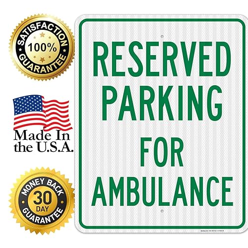 Vista 40 de Señal de ambulancia con reserva de estacionamiento, 10 x 14 pulgadas, libre de óxido, aluminio 040, resistente a la decoloración, fabricado