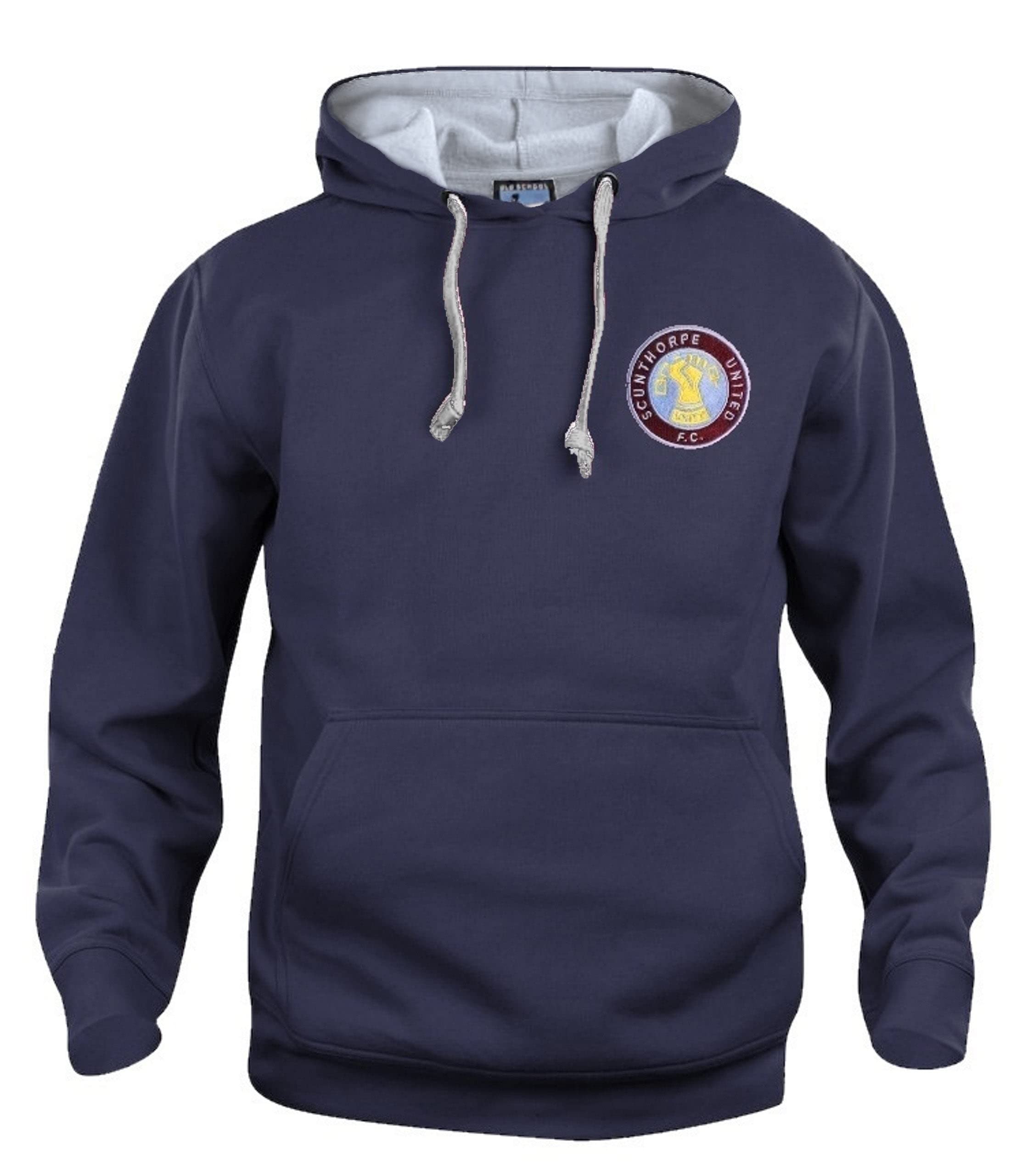 Old School Football Unisex Navy Blue Scunthorpe Retro Football Hoodie Embroidered Logo