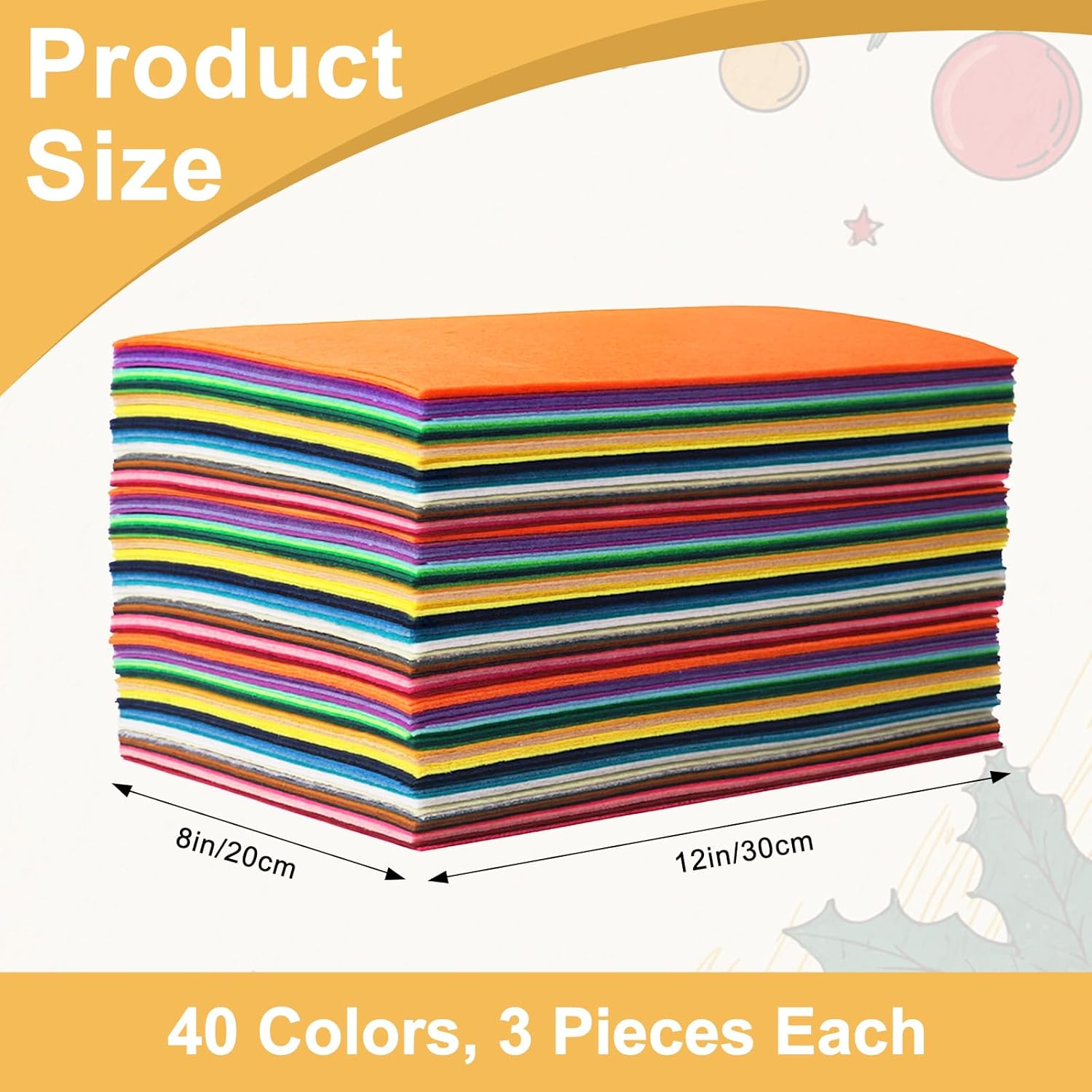 120 PCS, 8" x 12", 1mm Stiff Felt Fabric Sheets for Craft, 40 Assorted Colors Felt Squares Paper for DIY Craft, Sewing and Patchwork (Classic, 8 x 12 inches)